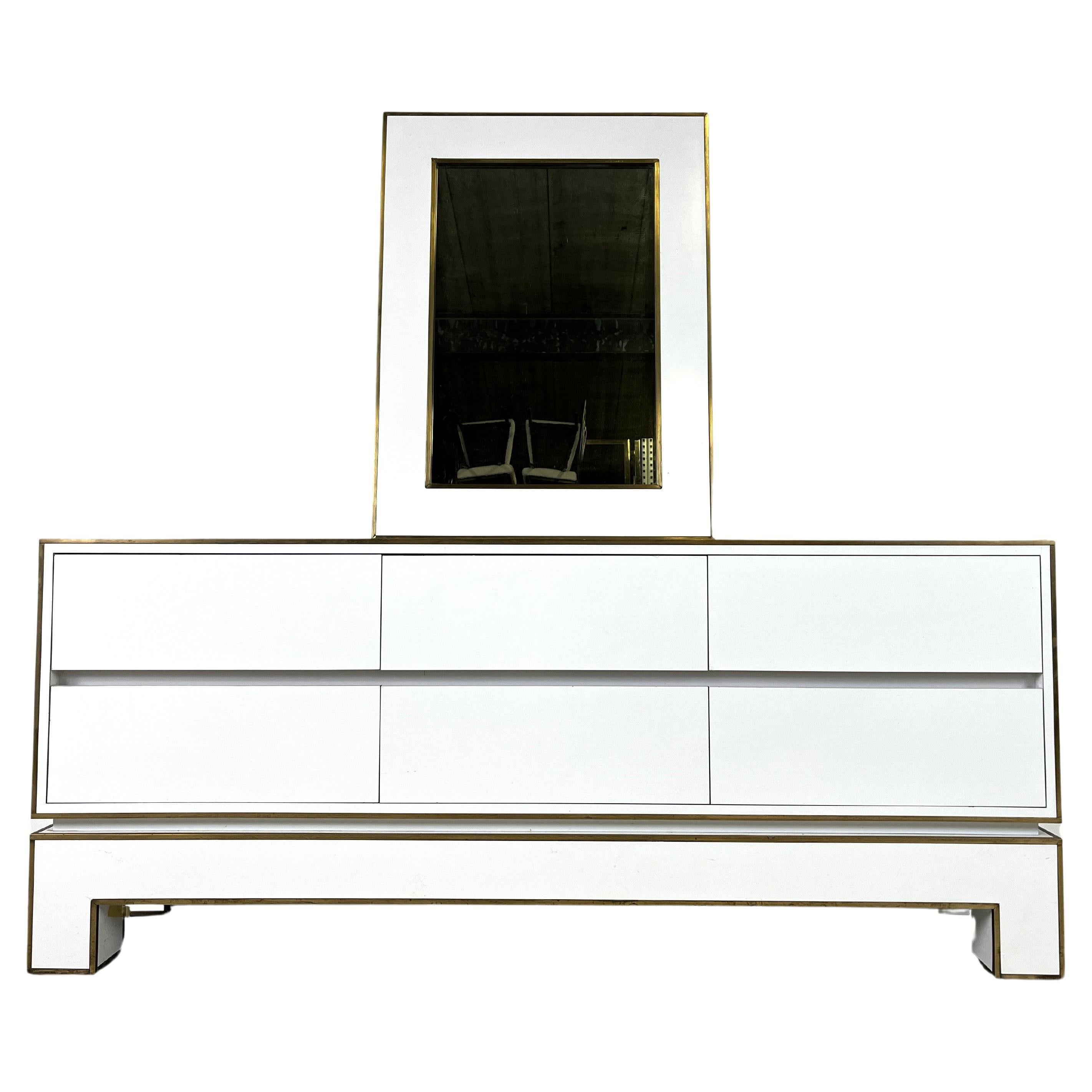 White lacquered credenza by Alain Delon with mirror, 1970s
