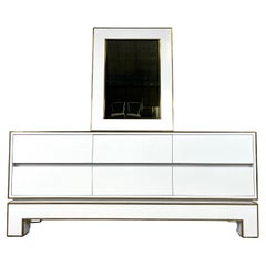 Vintage White lacquered credenza by Alain Delon with mirror, 1970s