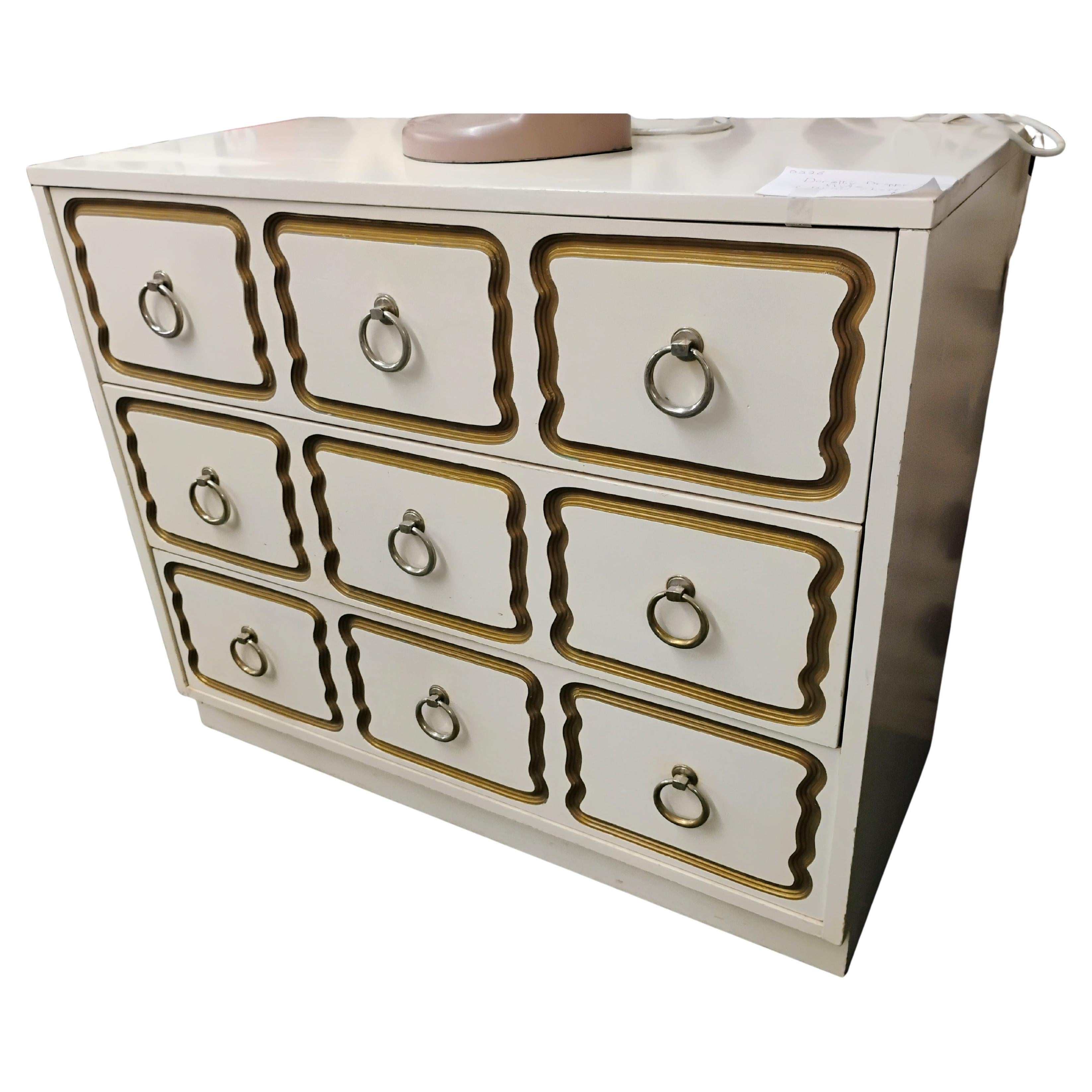 American White Lacquered Dorothy Draper Style 3 Drawer Commode For Sale
