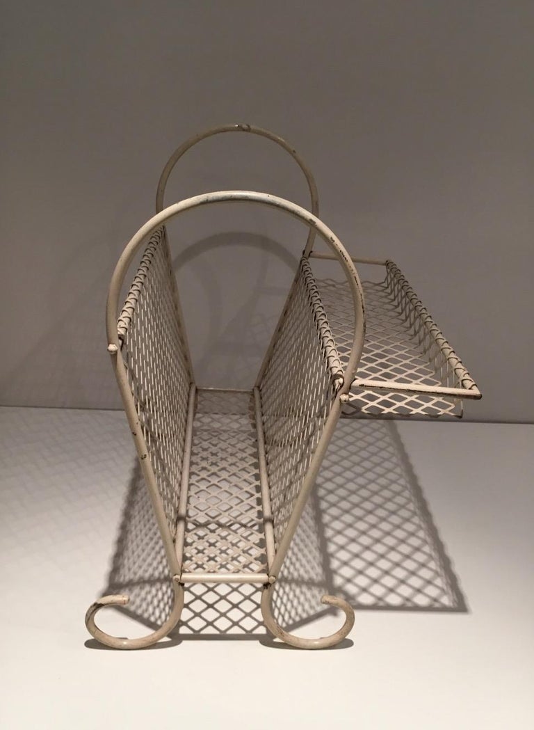 White Lacquered Et Perforated Magazine Rack, French Work in the Style ...