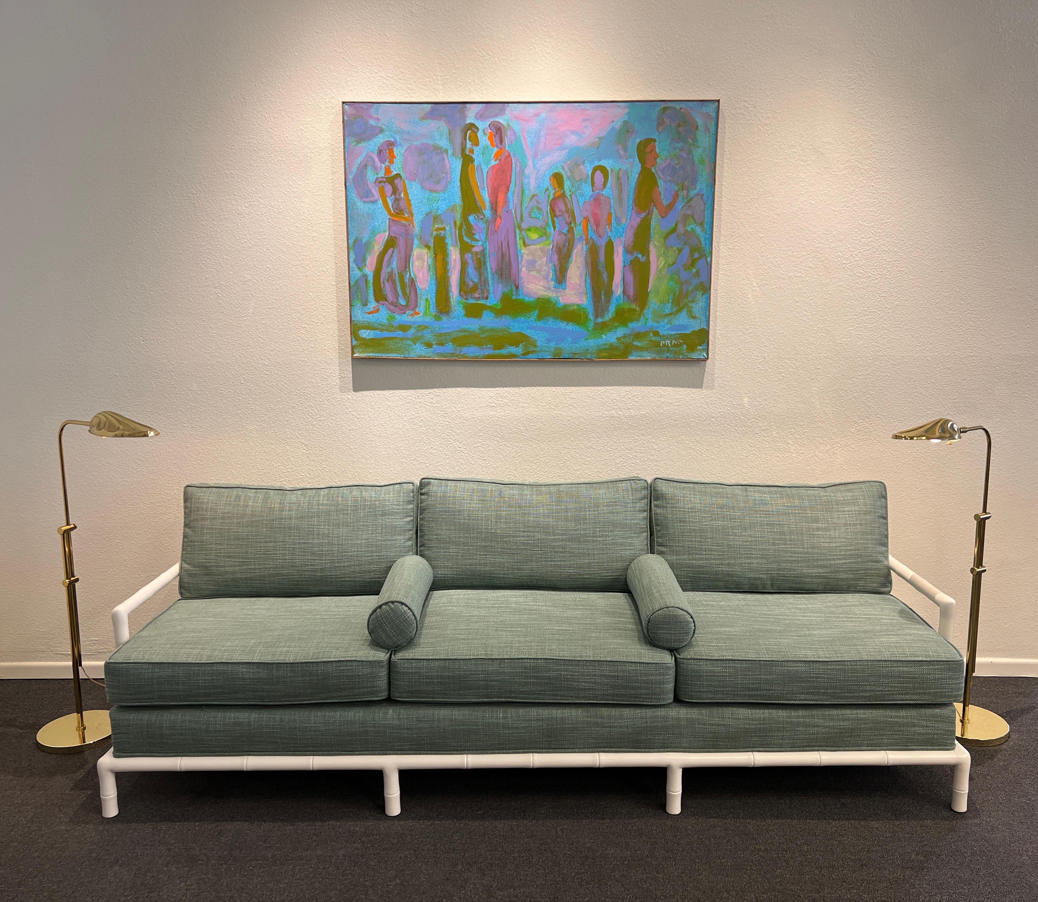 Weiß lackiertes Sofa aus Kunstbambus, Robsjohn Gibbings zugeschrieben im Angebot 6