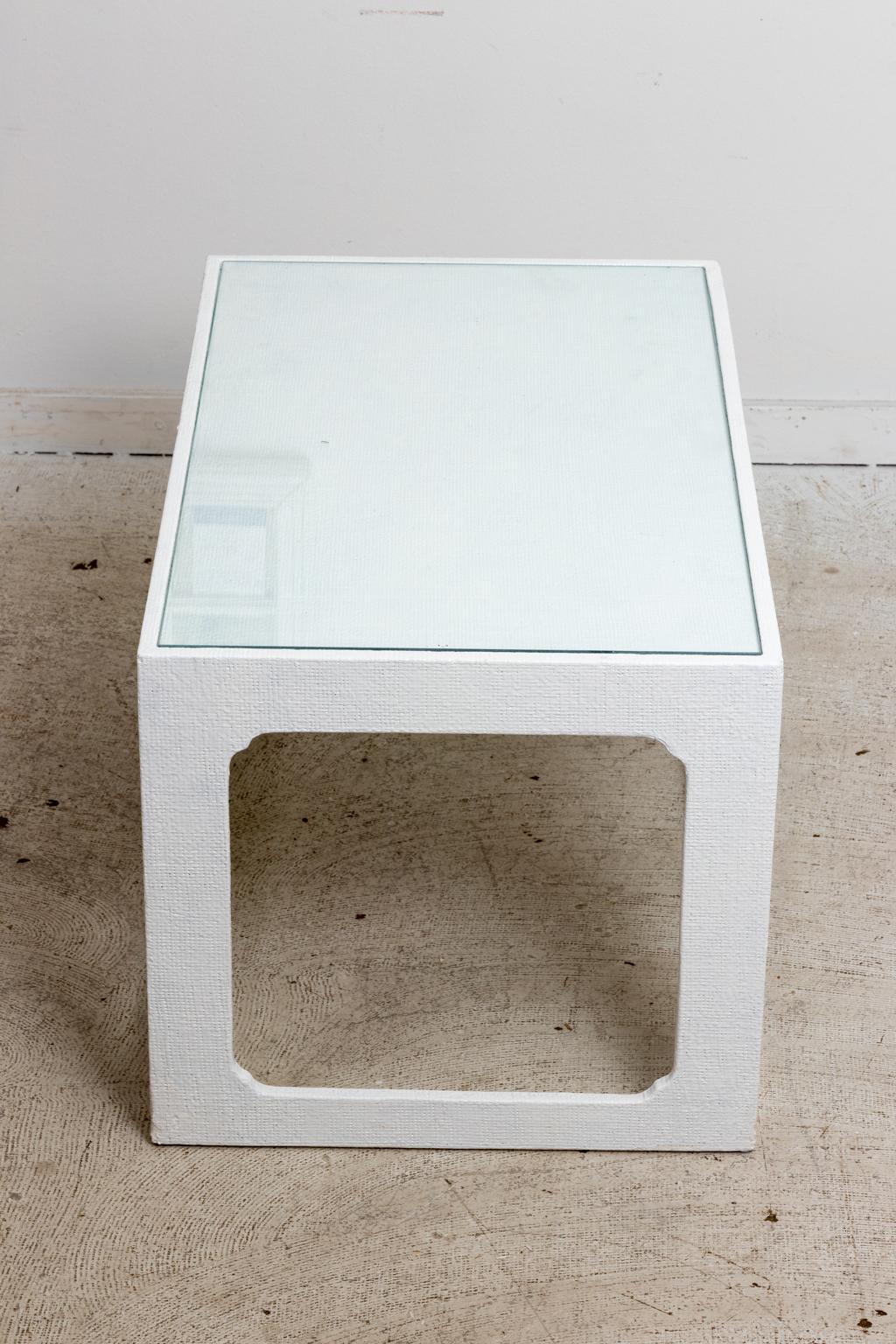 lacquered grasscloth coffee table