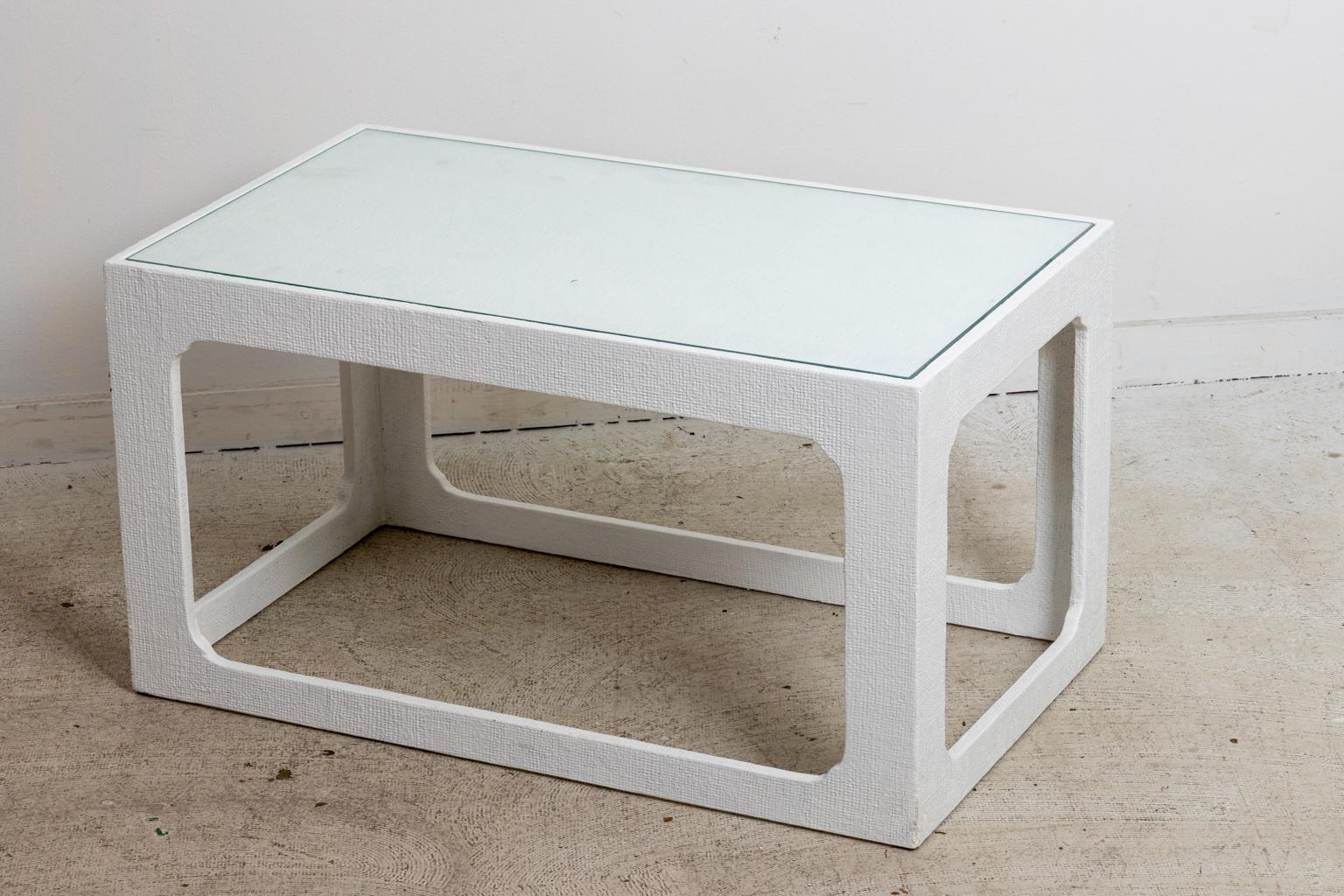 Mid-Century Modern White Lacquered Grass Cloth Coffee Table For Sale