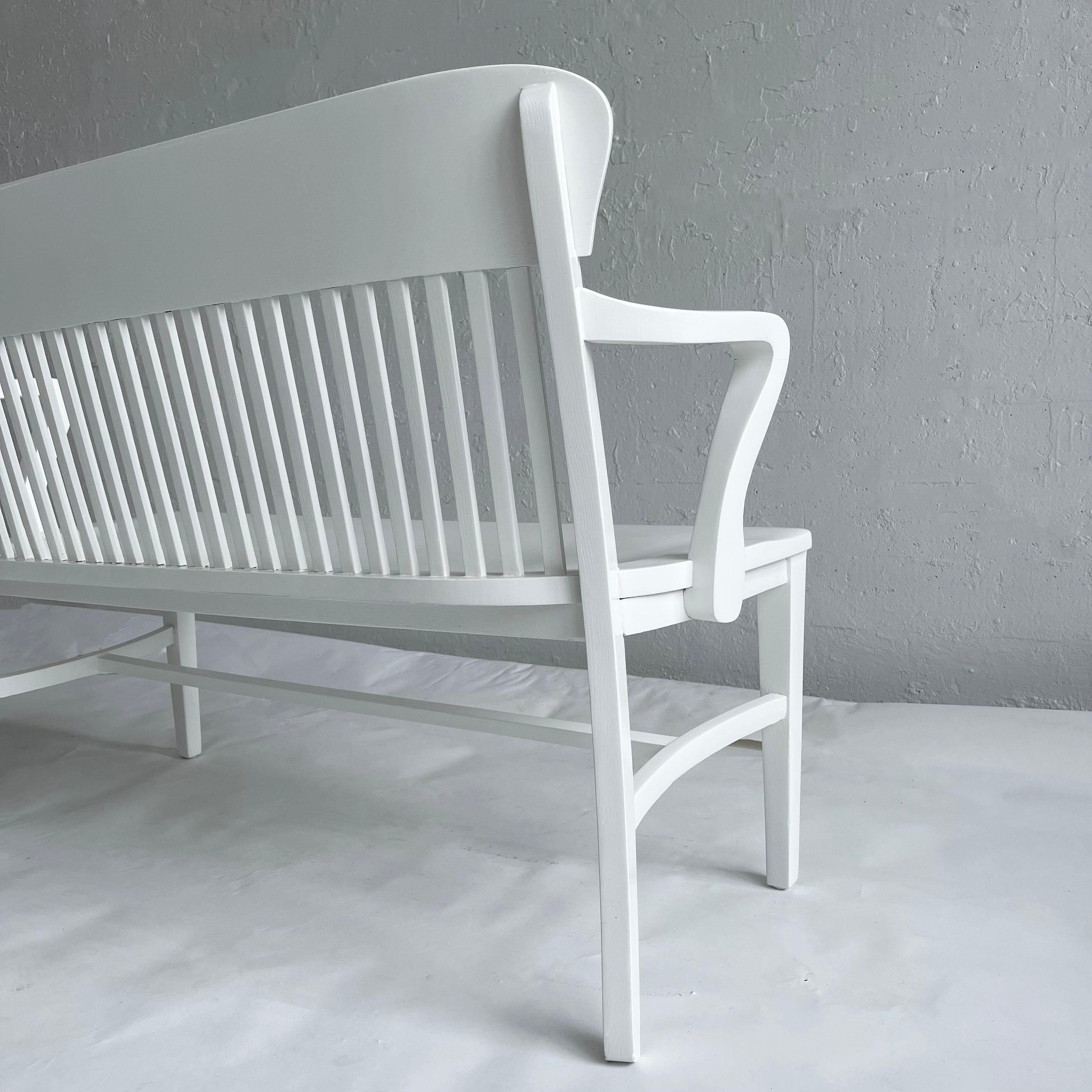 White Lacquered Industrial Oak Court Bench For Sale 2