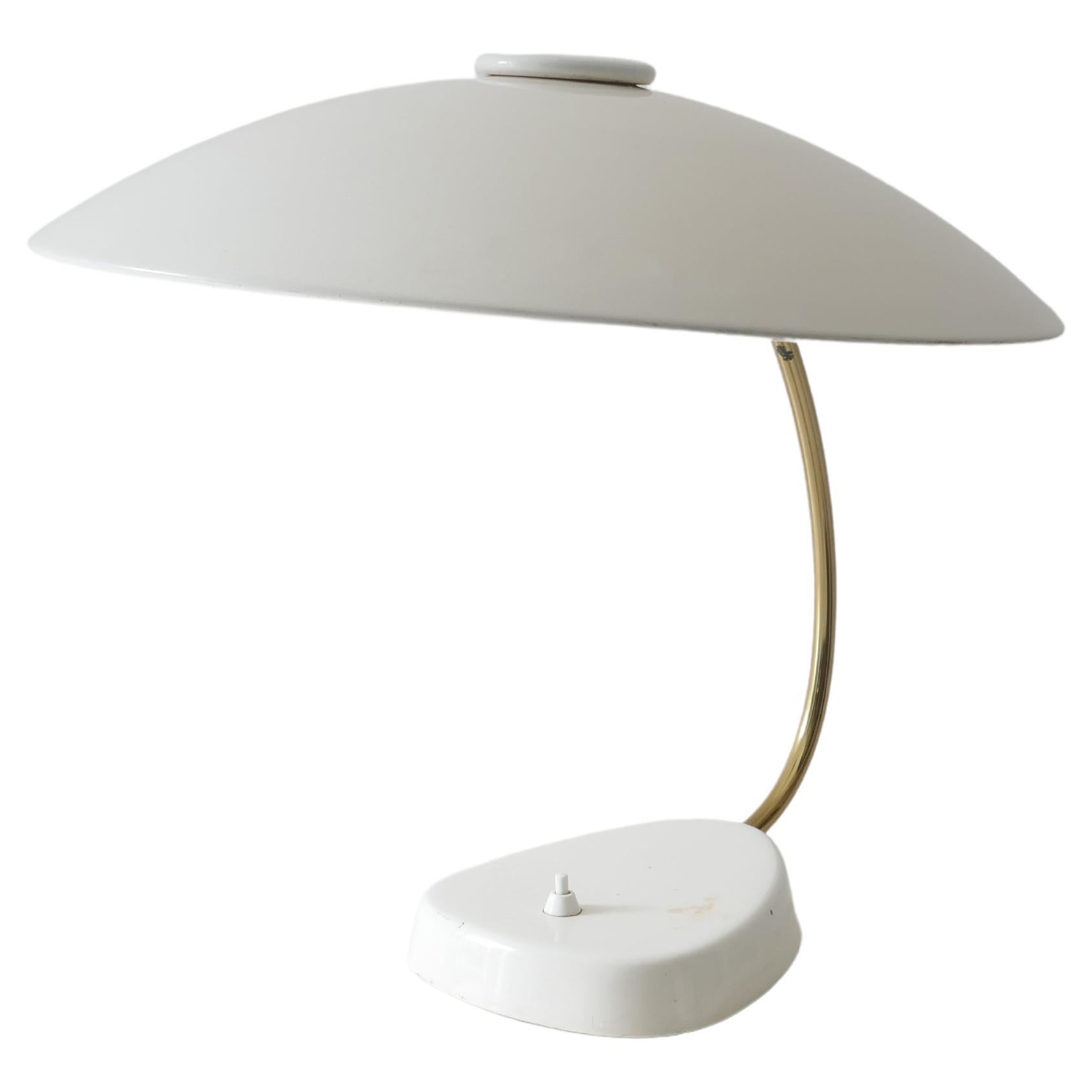 White Lacquered Metal and Brass Table Lamp, Germany, 1960s For Sale