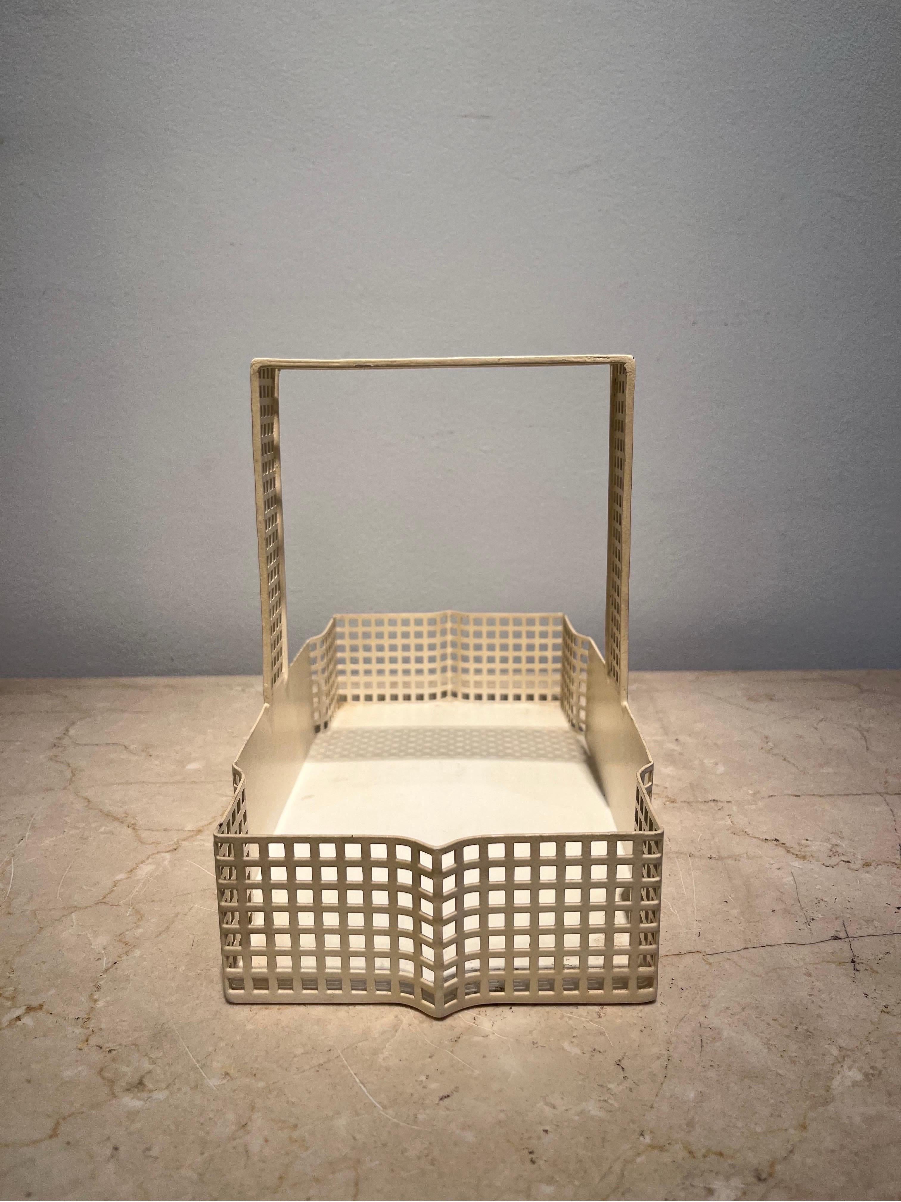 Italian White Lacquered Metal Basket by Josef Hoffman for Bieffeplast, 1980s For Sale