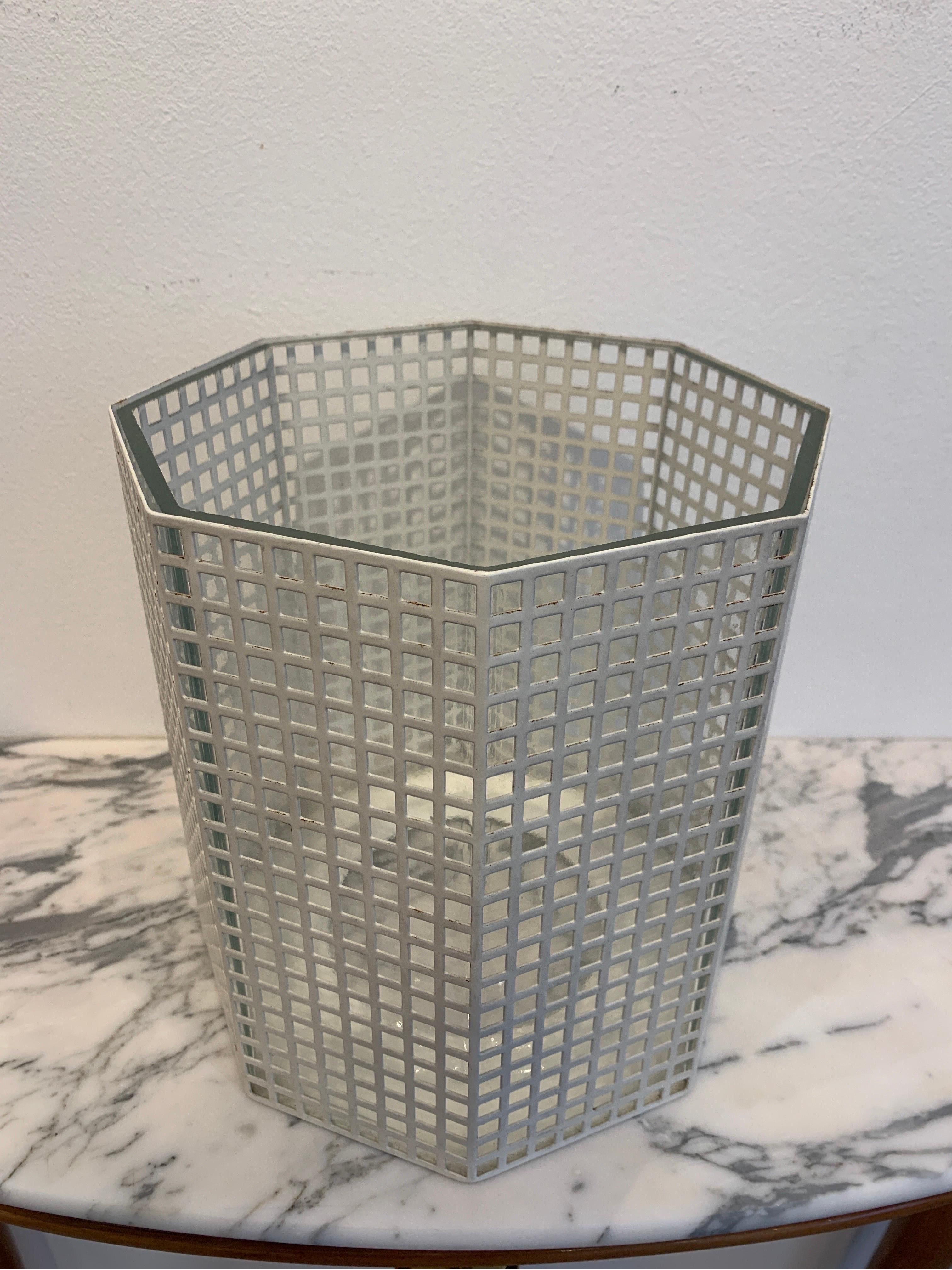Italian White Lacquered Metal Vase by Josef Hoffmann for Bieffeplast, Italy 1980
