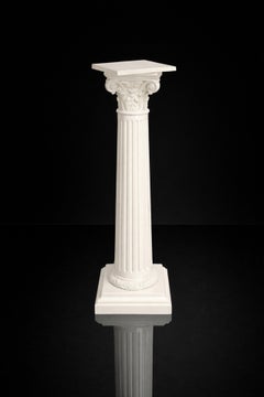 White Lacquered Neoclassical Corinthian Fluted Column Pedestal Stand