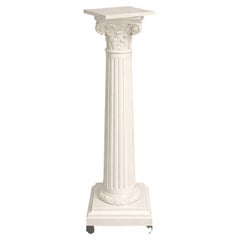 White Lacquered Neoclassical Corinthian Fluted Column Pedestal Stand