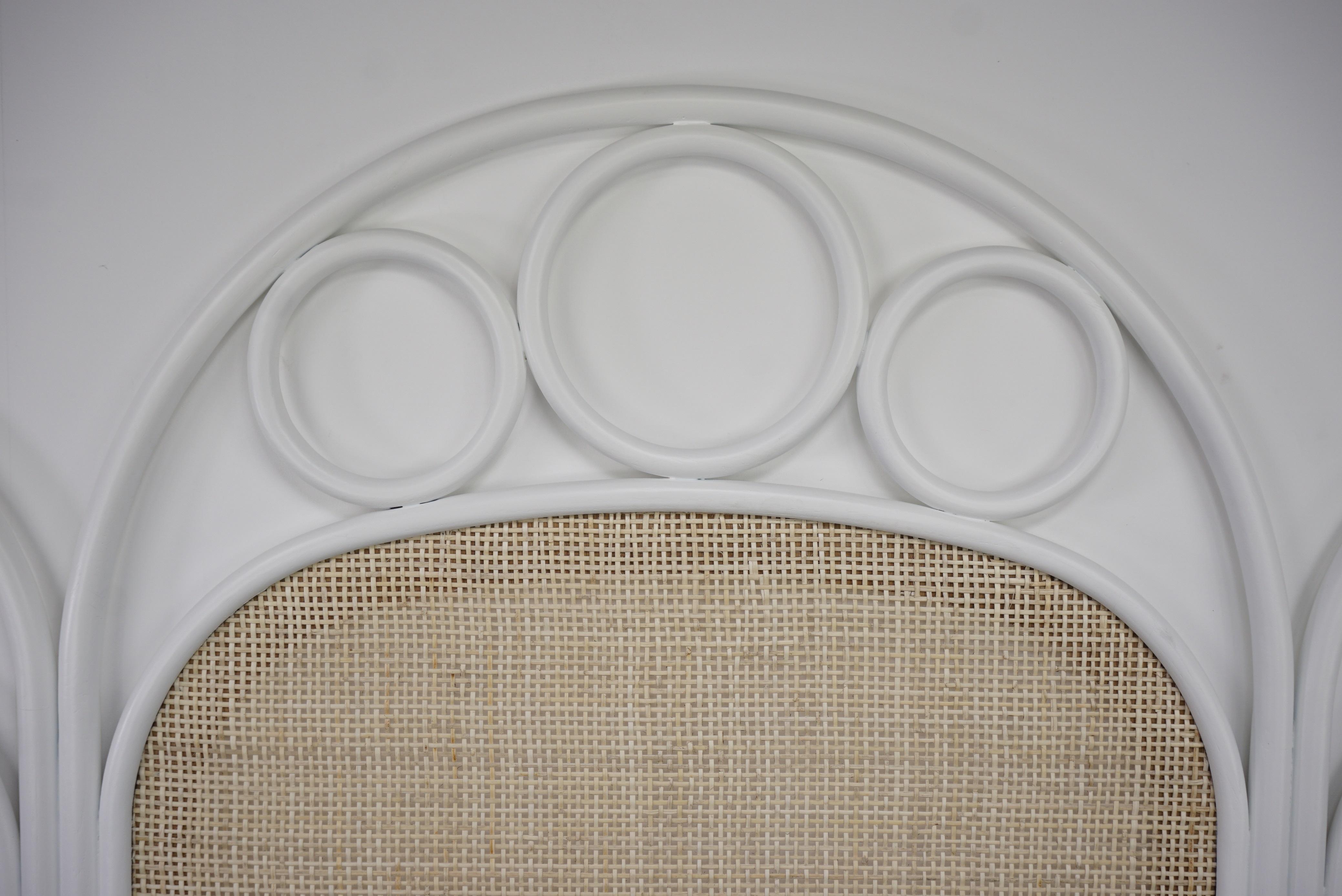 White Lacquered Oak Wooden and Wicker Cane Queen or King Size Headboard 4