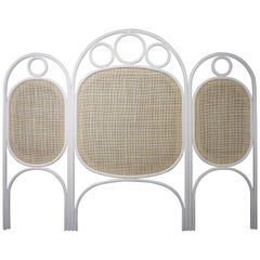 White Lacquered Oak Wooden and Wicker Cane Queen or King Size Headboard