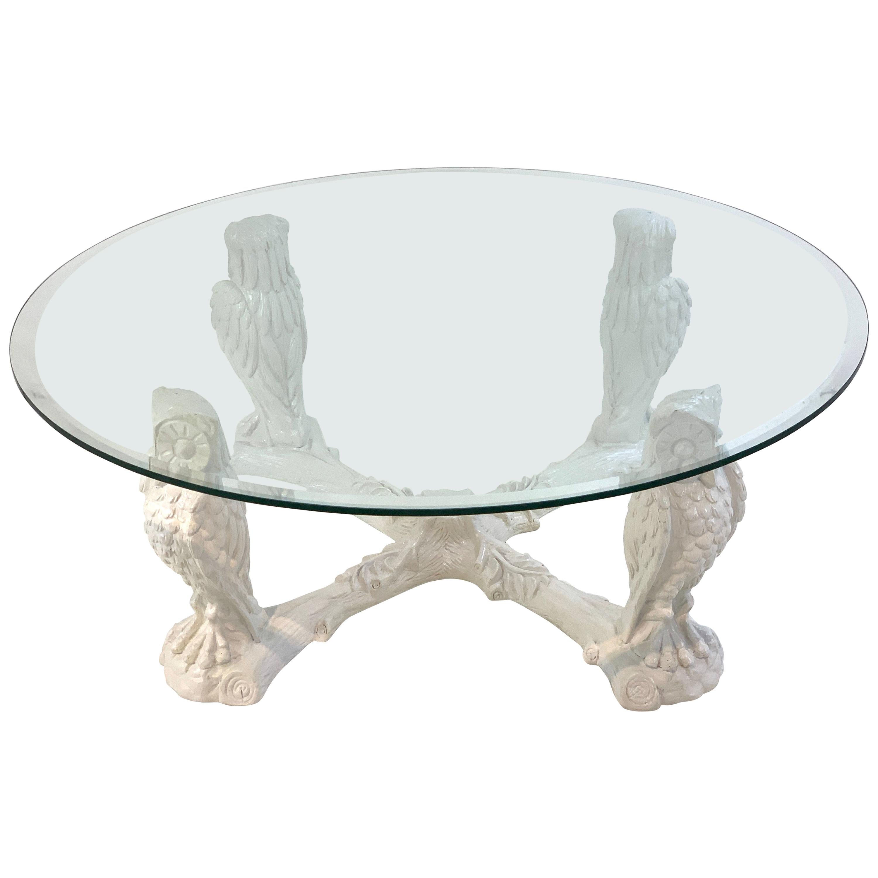 White Lacquered Owl Motif Coffee Table Base, Atrbutted to Gampel & Stoll 