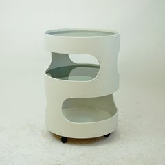 White Lacquered Plywood Bar Trolley with Glass Tops by Opal Germany, 1960s