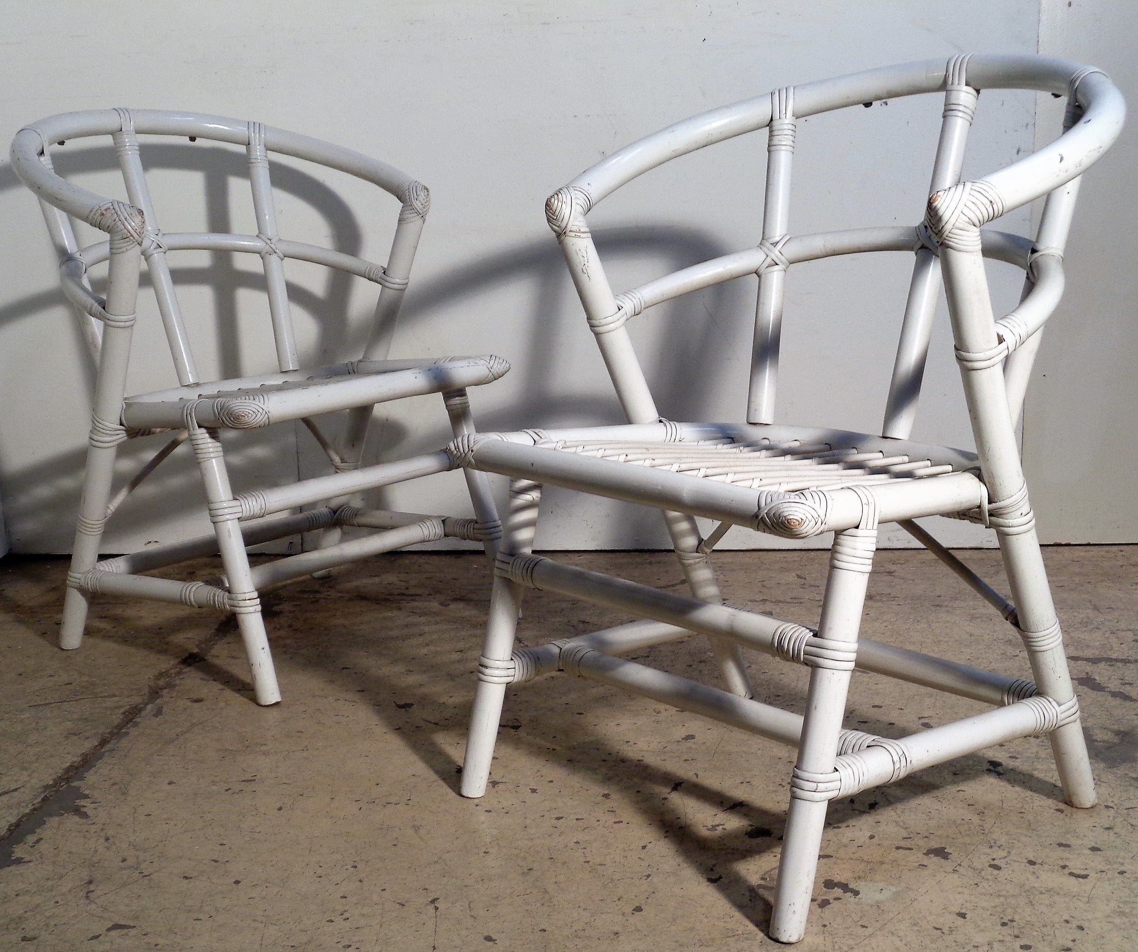 Mid-Century Modern White Lacquered Rattan Armchairs by Willow and Reed / Tommi Parzinger 