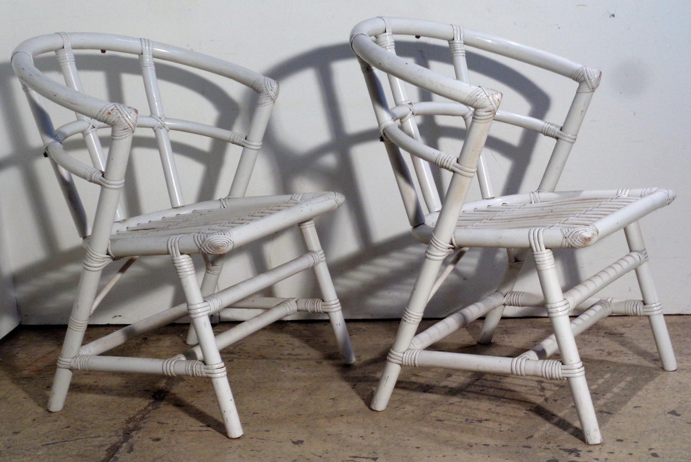 White Lacquered Rattan Armchairs by Willow and Reed / Tommi Parzinger  In Good Condition In Rochester, NY