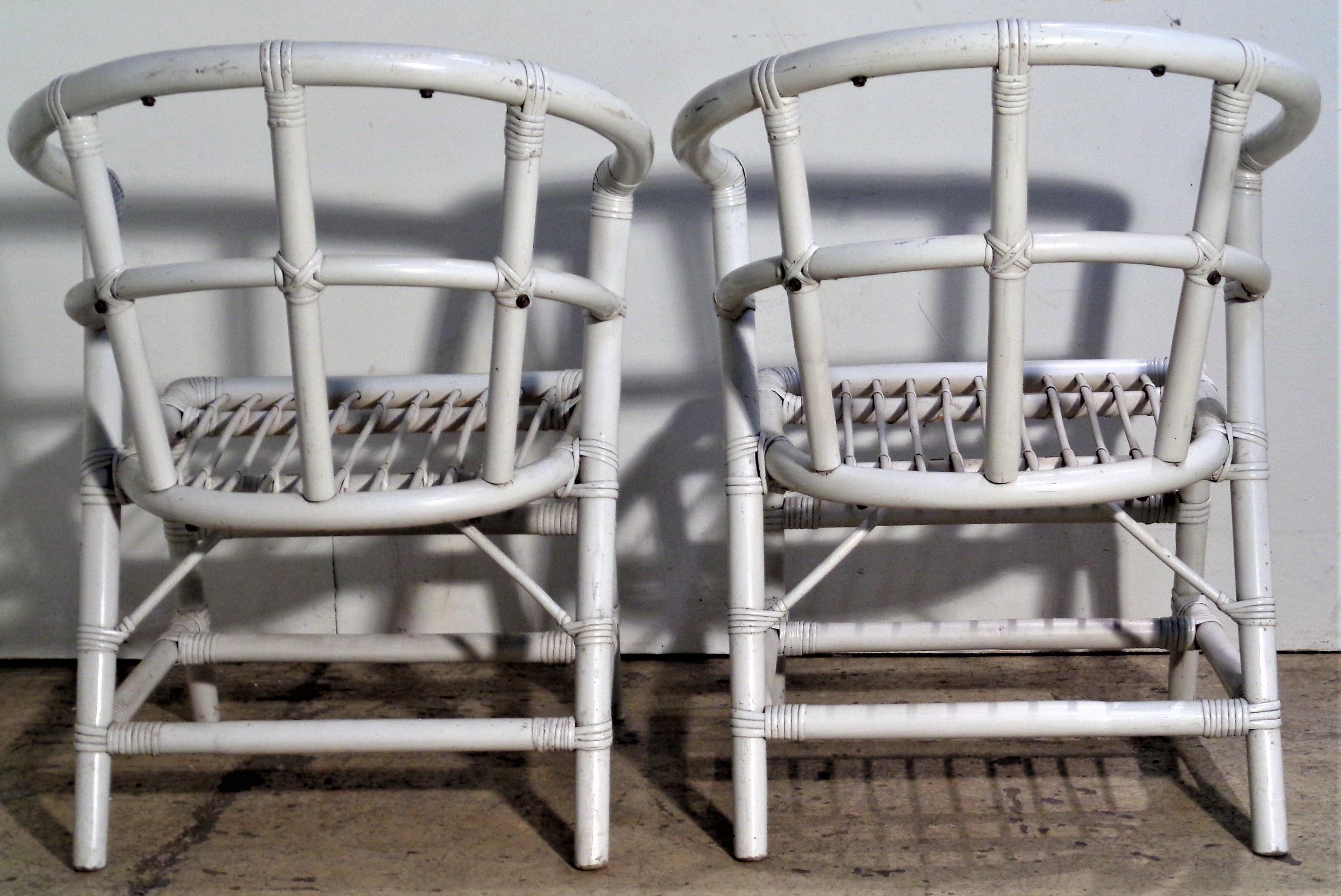 20th Century White Lacquered Rattan Armchairs by Willow and Reed / Tommi Parzinger 