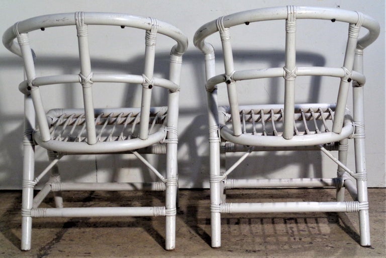 White Lacquered Rattan Armchairs by Willow and Reed Tommi Parzinger For
