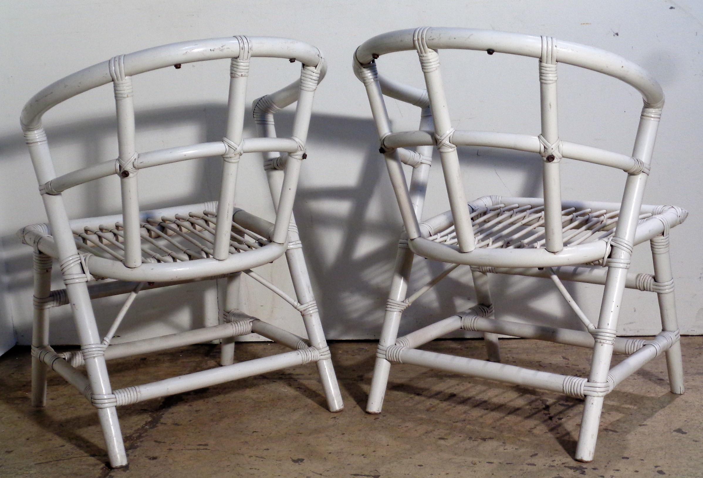 White Lacquered Rattan Armchairs by Willow and Reed / Tommi Parzinger  1