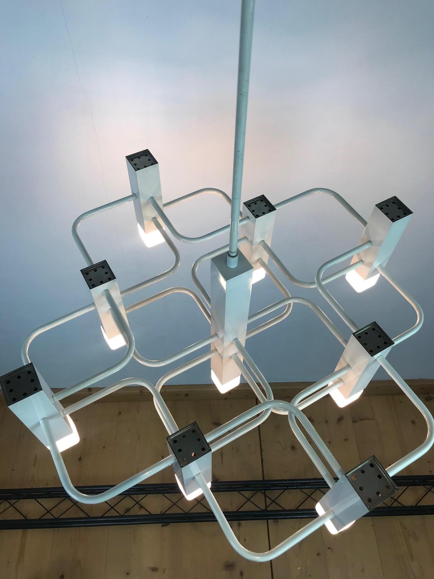 Lampadario geometrico SA Boulanger laccato bianco Sciolari, anni '70 in vendita 4