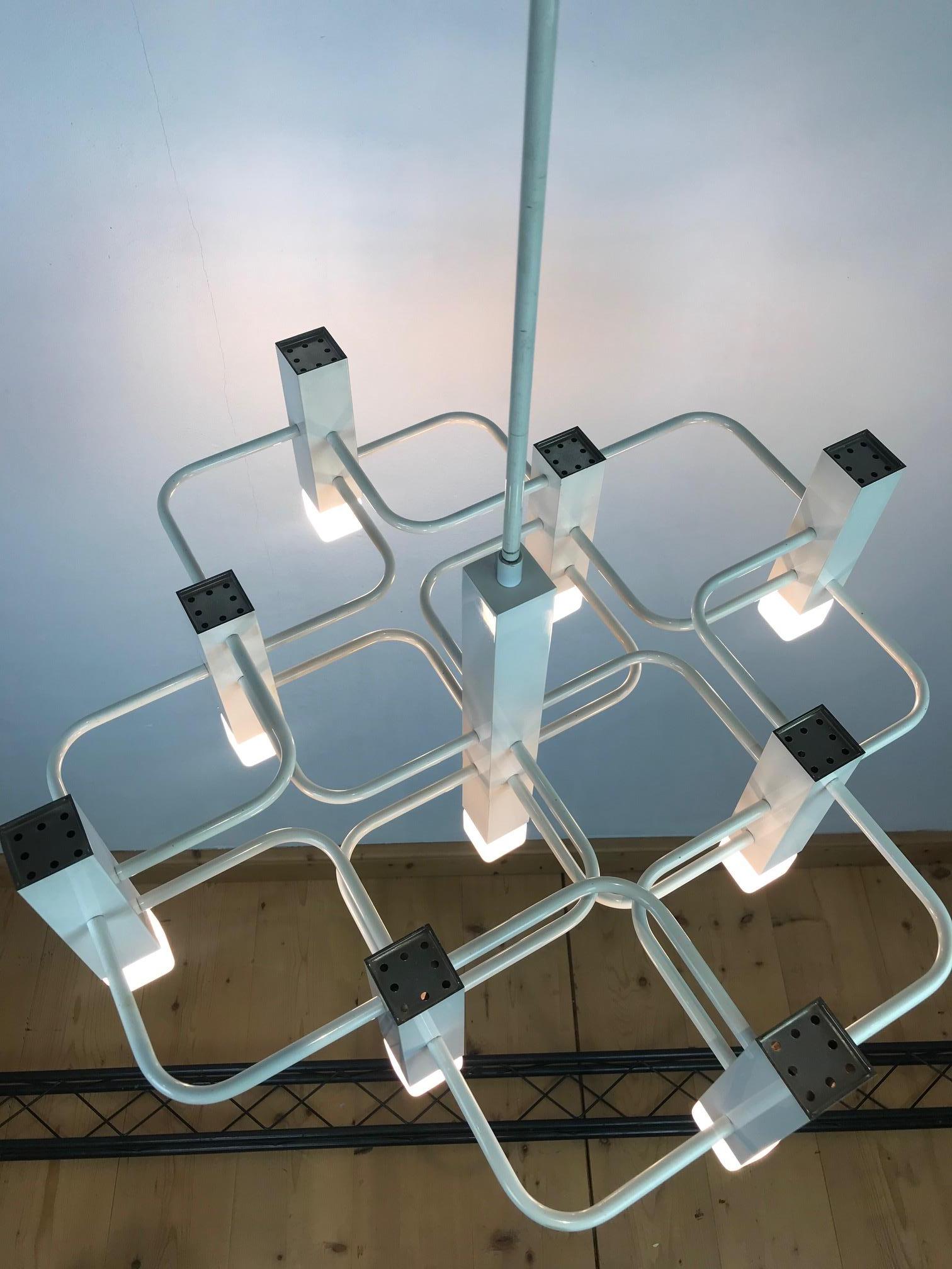 Sciolari White Lacquered SA Boulanger Geometric Chandelier, 1970s For Sale 4