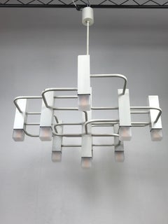 Lustre géométrique Sciolari SA Boulanger laqué blanc:: 1970