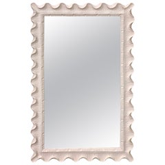 White Lacquered Scalloped Mirror, in the Manner of Serge Roche