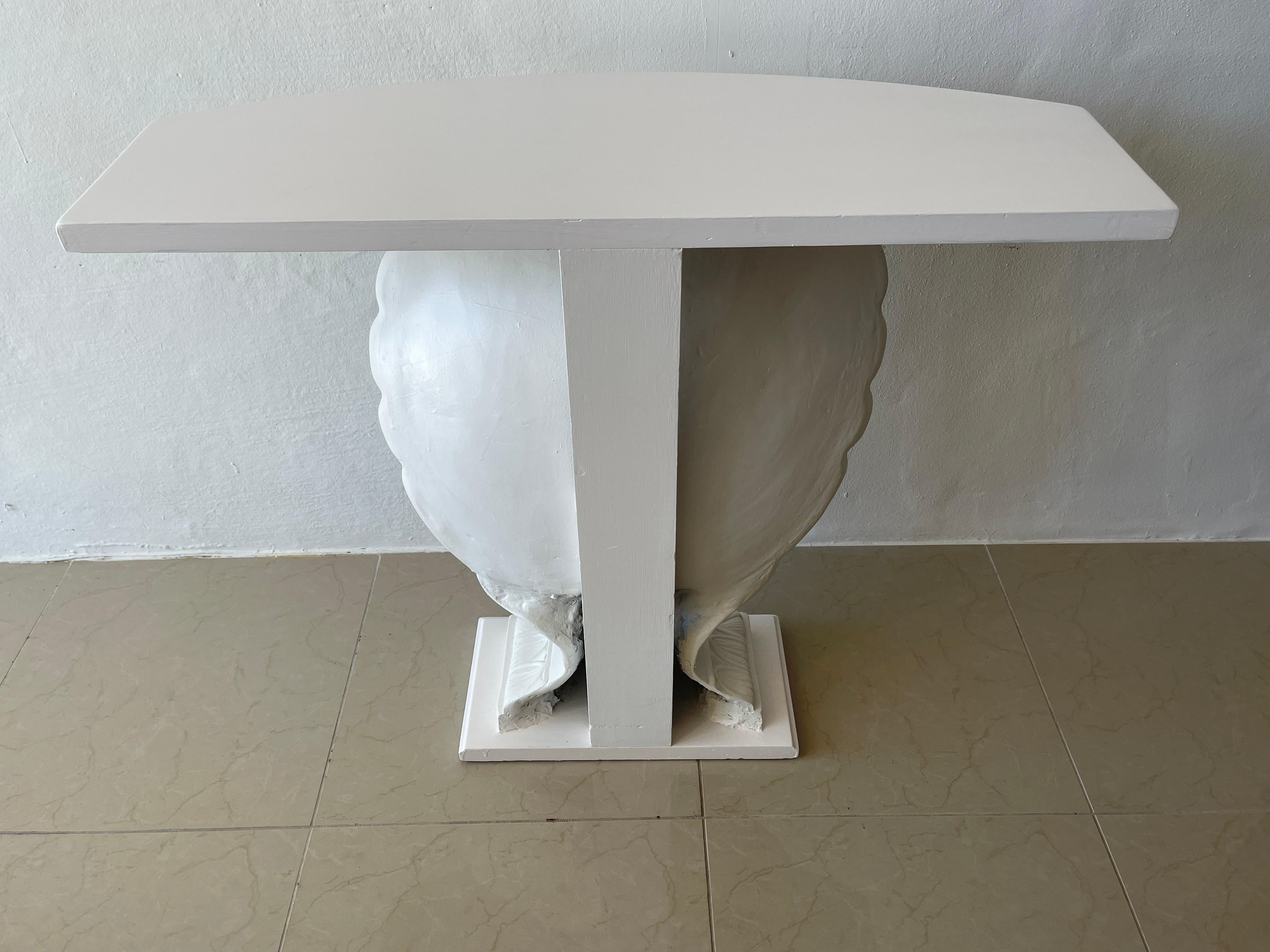White Lacquered Shell Console by Grosfeld House, Restored 2