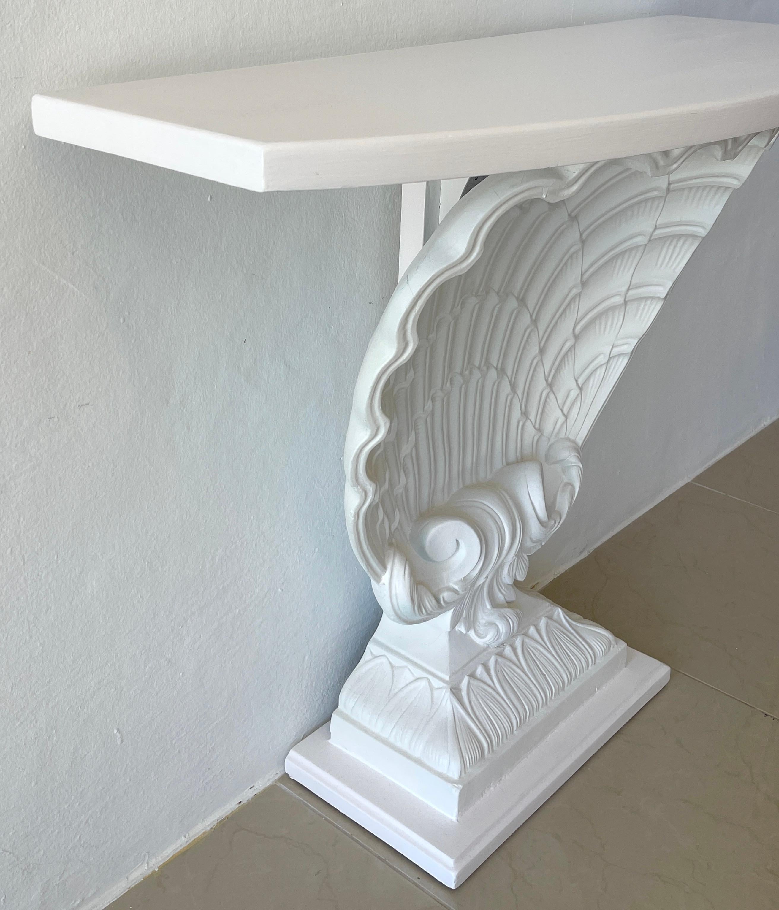 White Lacquered Shell Console by Grosfeld House, Restored In Good Condition In West Palm Beach, FL