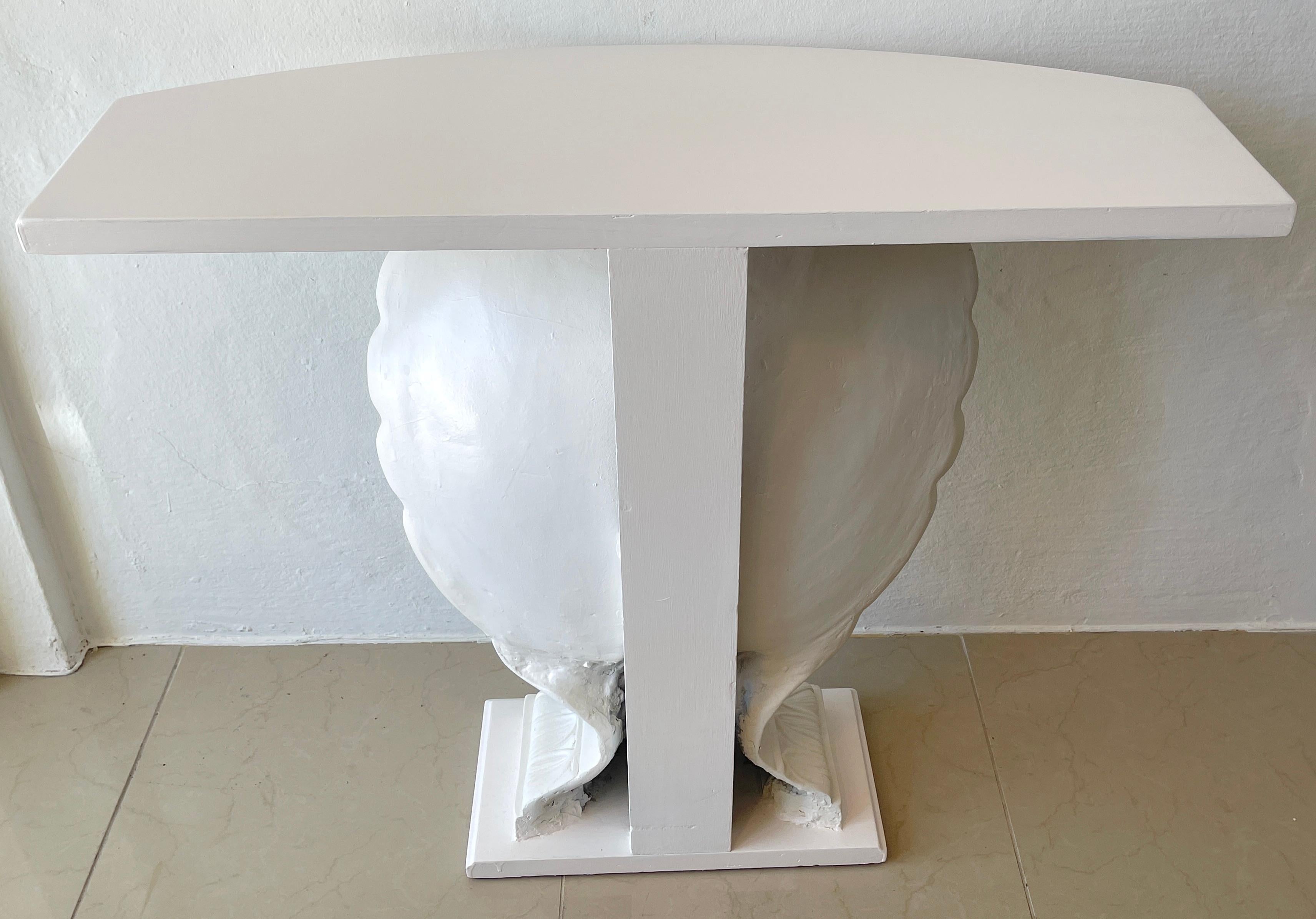 White Lacquered Shell Console by Grosfeld House, Restored 1