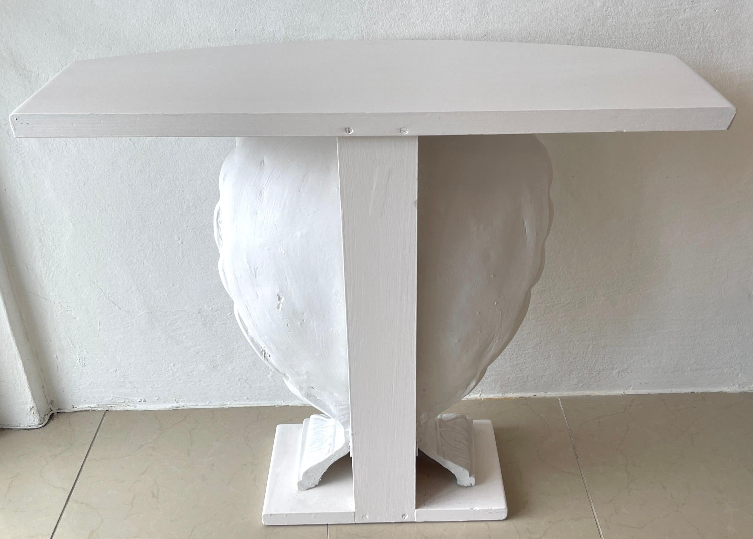 White Lacquered Shell Console by Grosfeld House, Restored 2