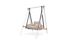 White Lacquered Stainless Steel Outdoor Swing with Beige Outdoor Fabric