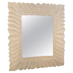 Paire de miroirs muraux laqués blancs avec feuilles de palmier tropical, faux bambou disponible