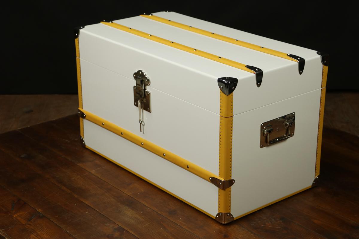 Leather White Lacquered Trunk For Sale