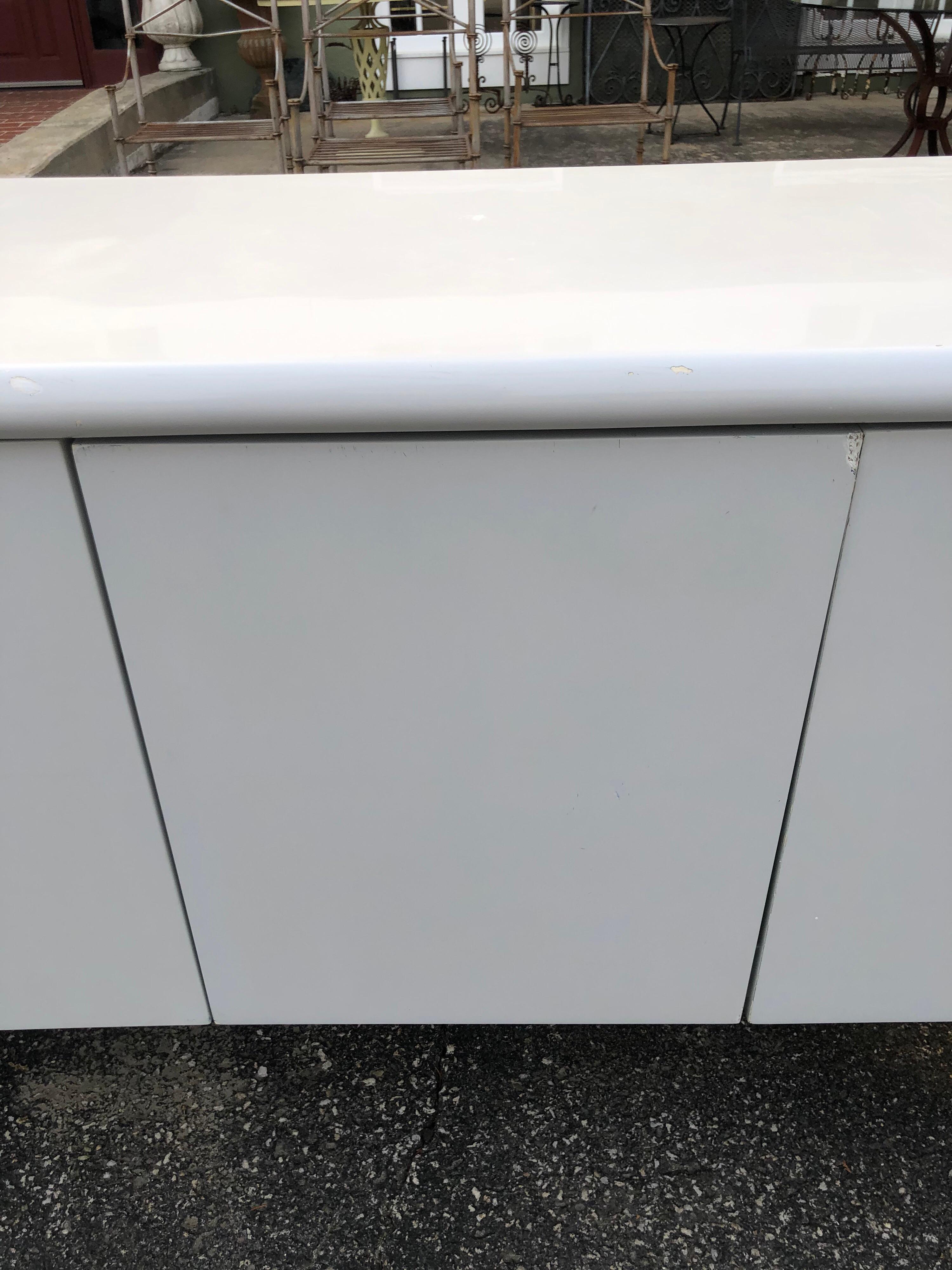 White Lacquered Waterfall Credenza 2