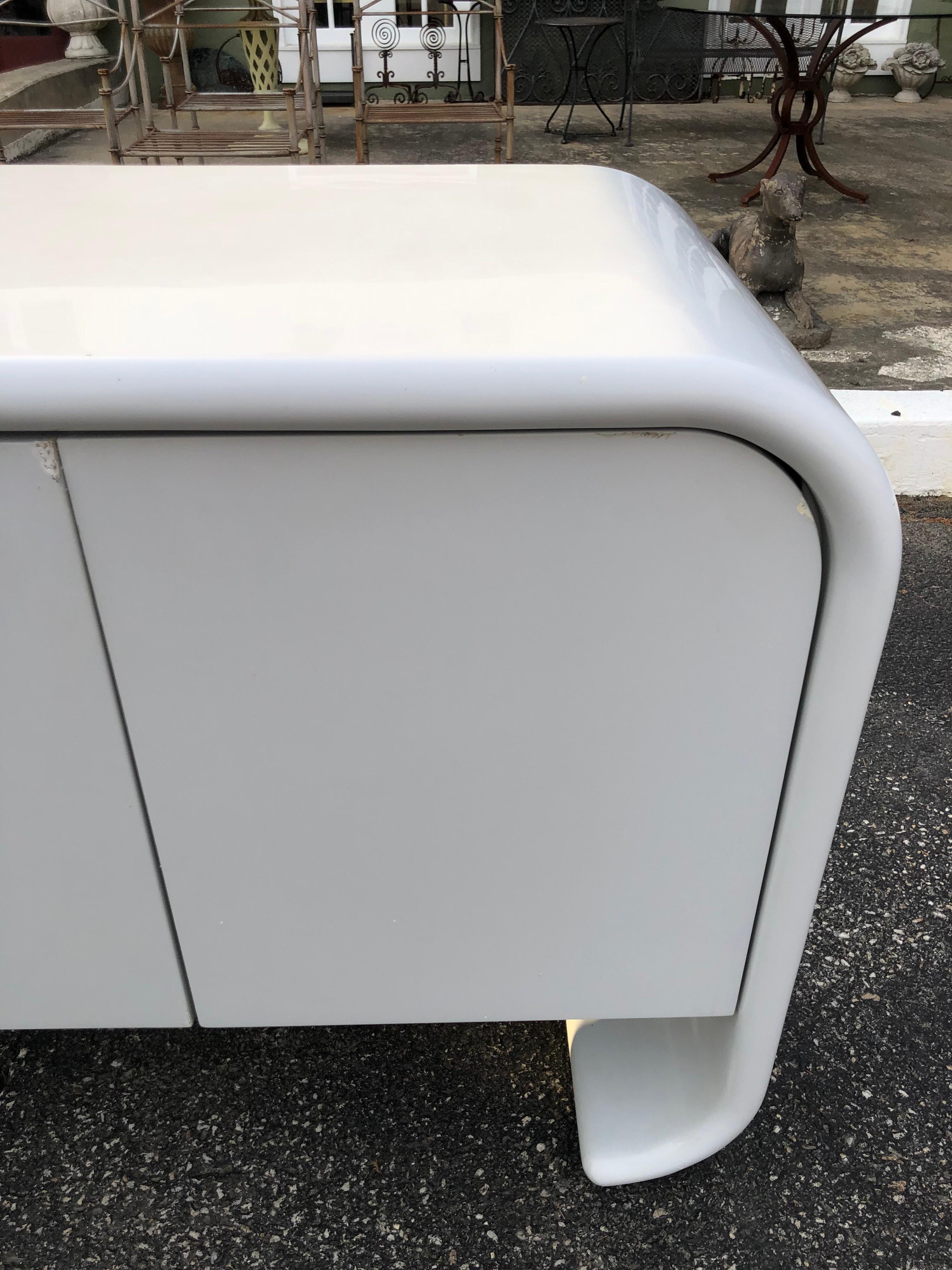 White Lacquered Waterfall Credenza 3