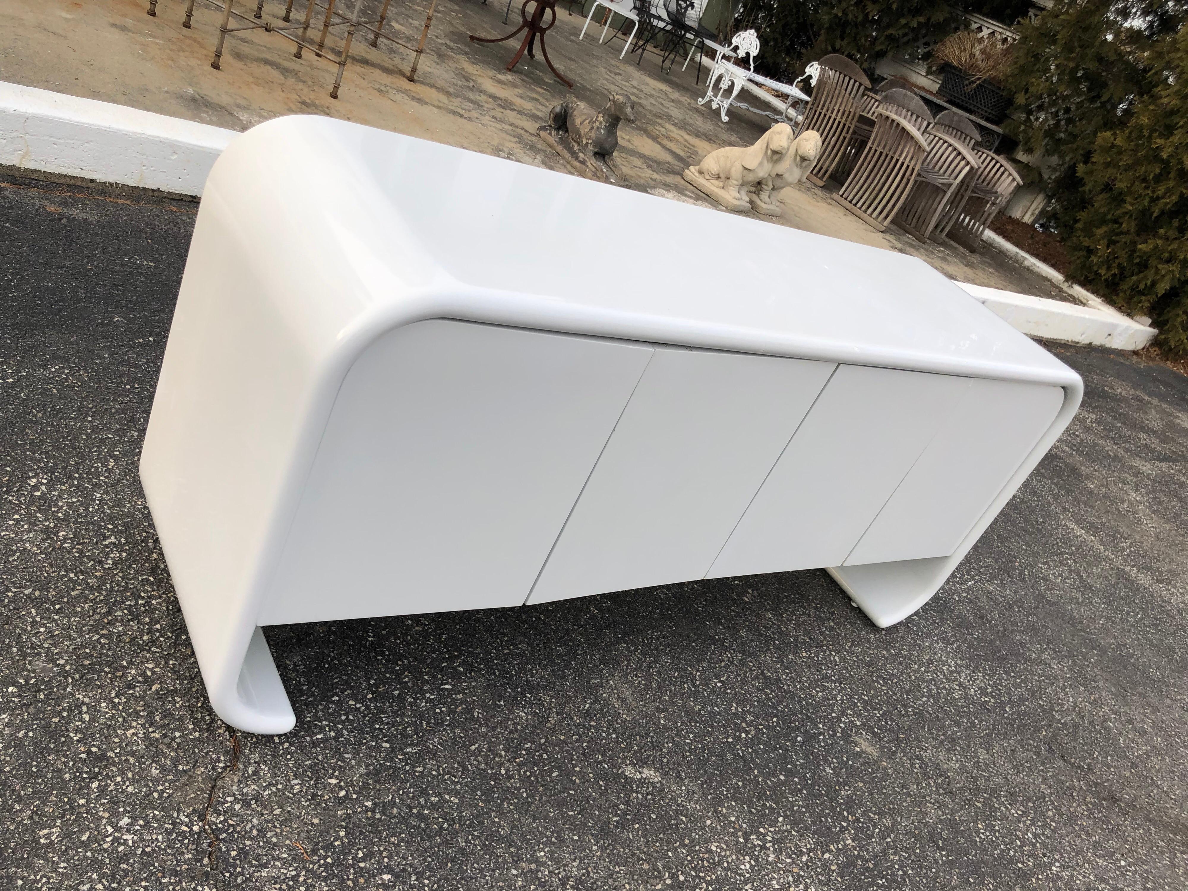 White Lacquered Waterfall Credenza 4