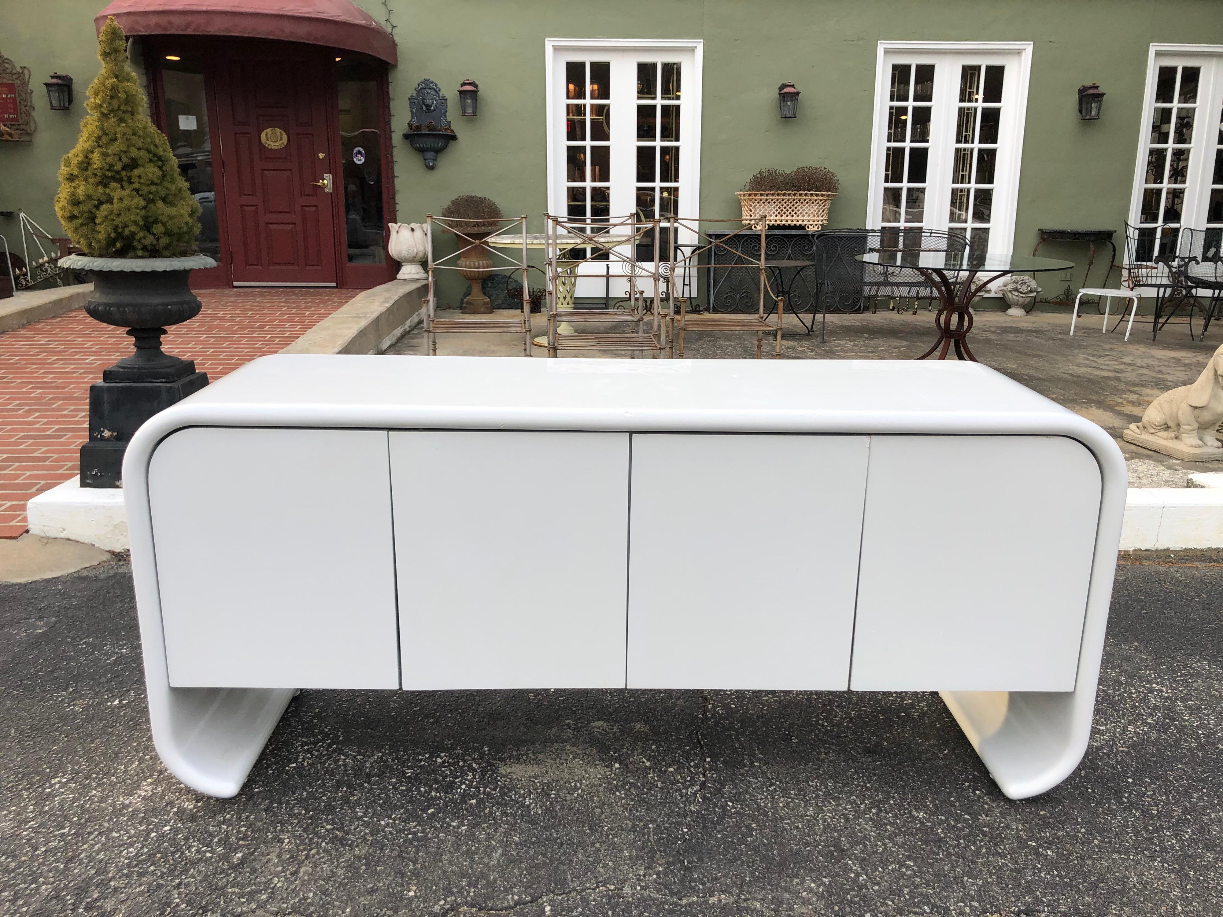 Hollywood Regency White Lacquered Waterfall Credenza