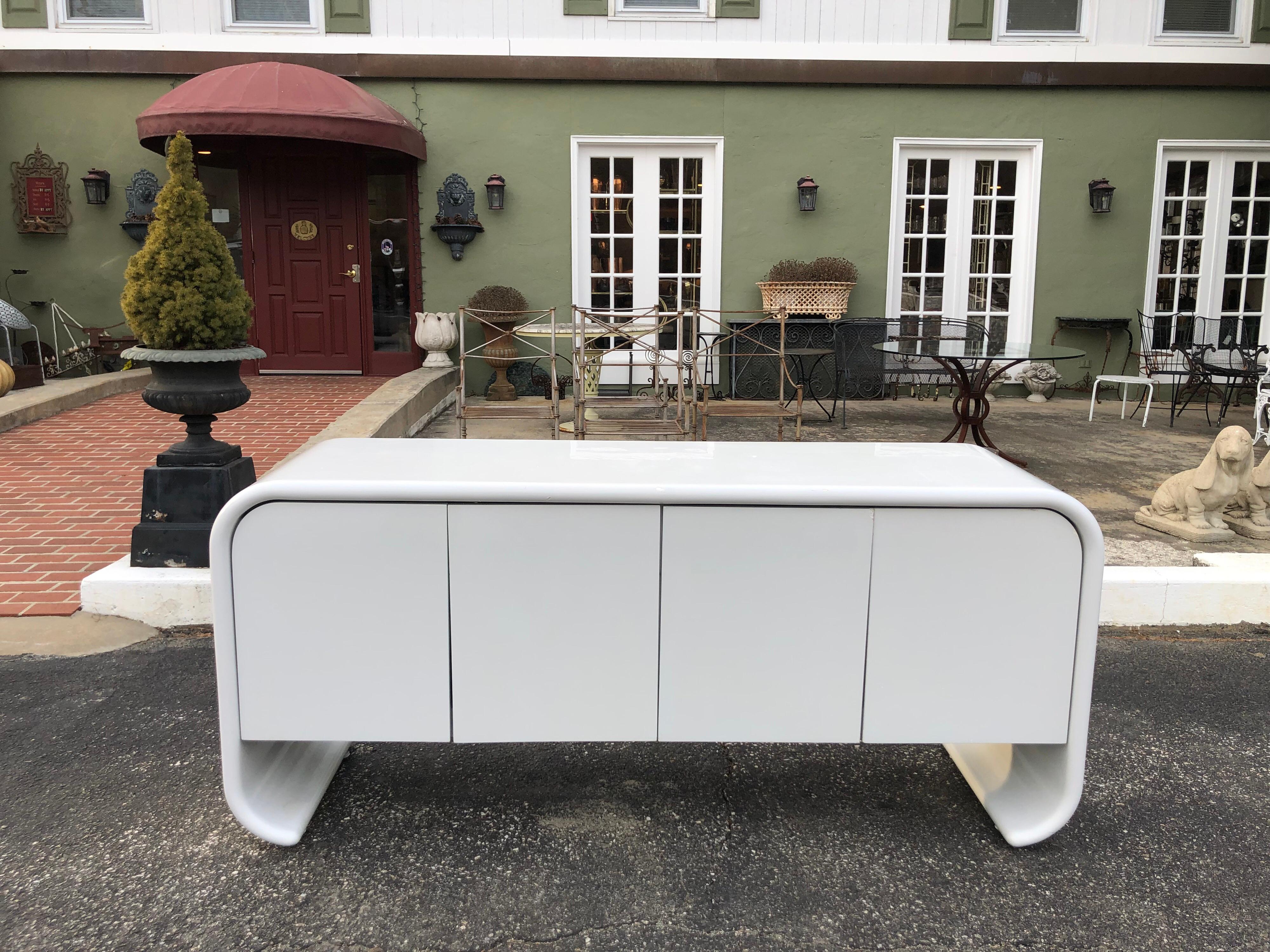 American White Lacquered Waterfall Credenza