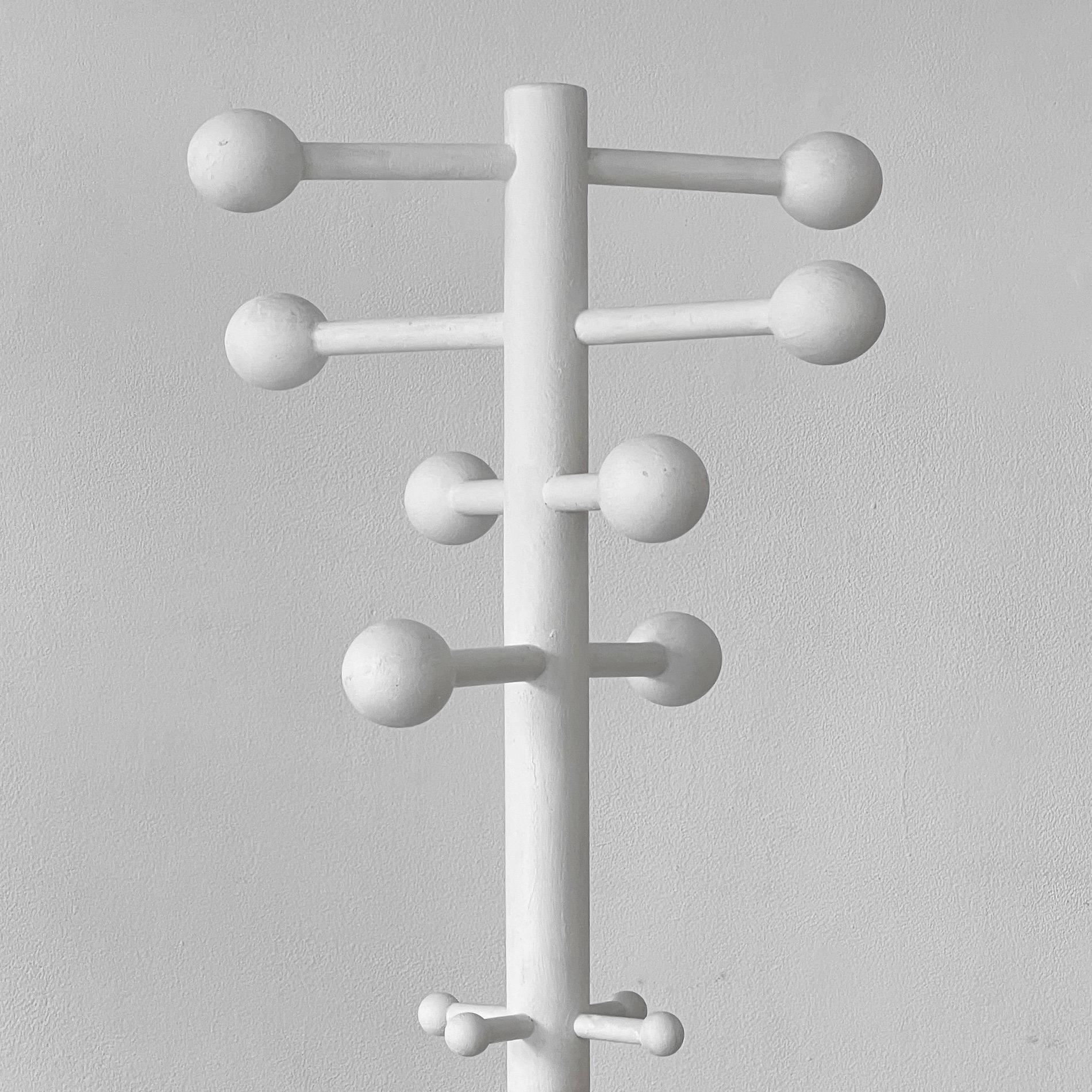 Mid-Century Modern White lacquered wood coat rack 80s