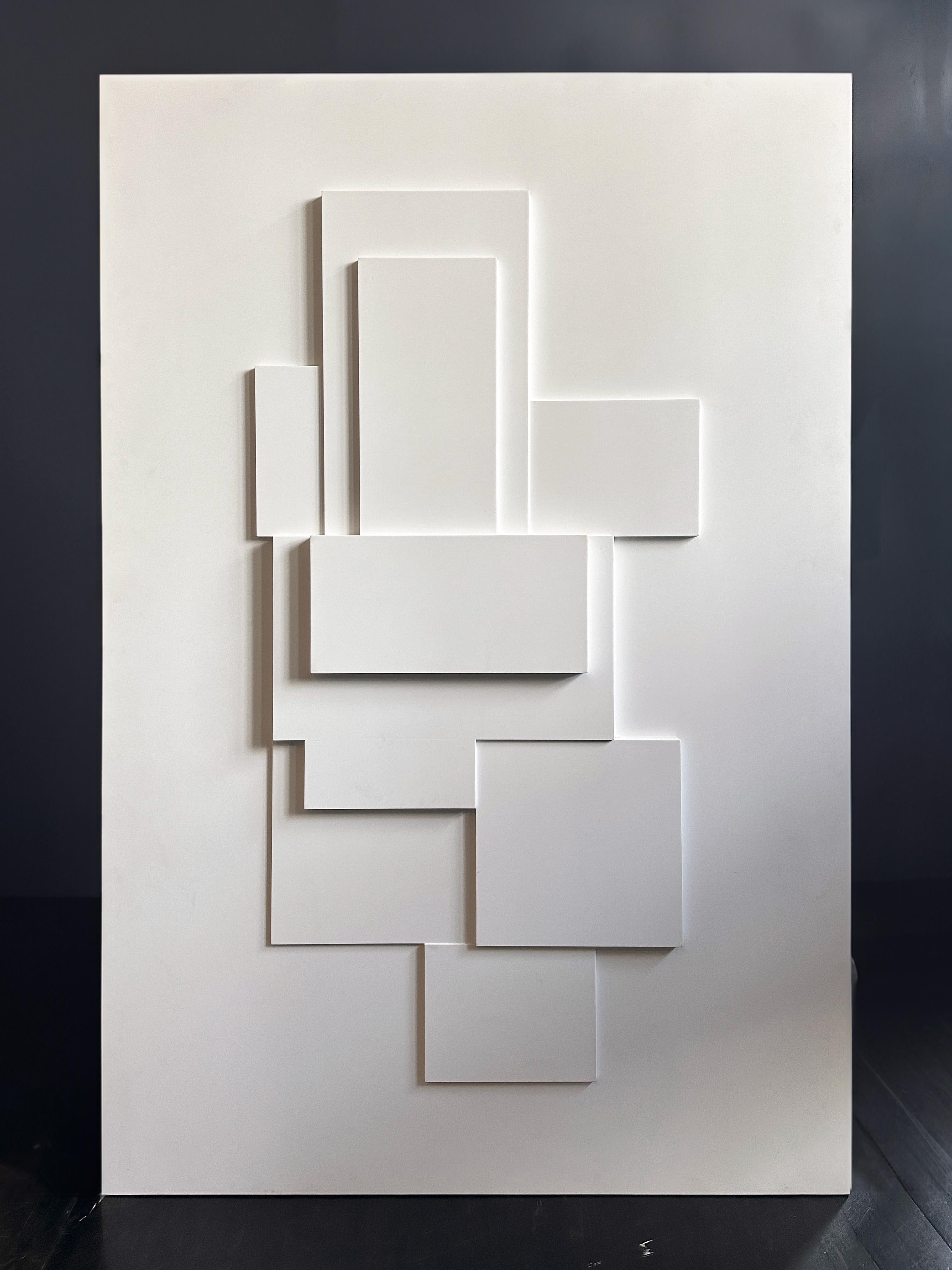 American White Lacquered Wood Construction Art Piece 