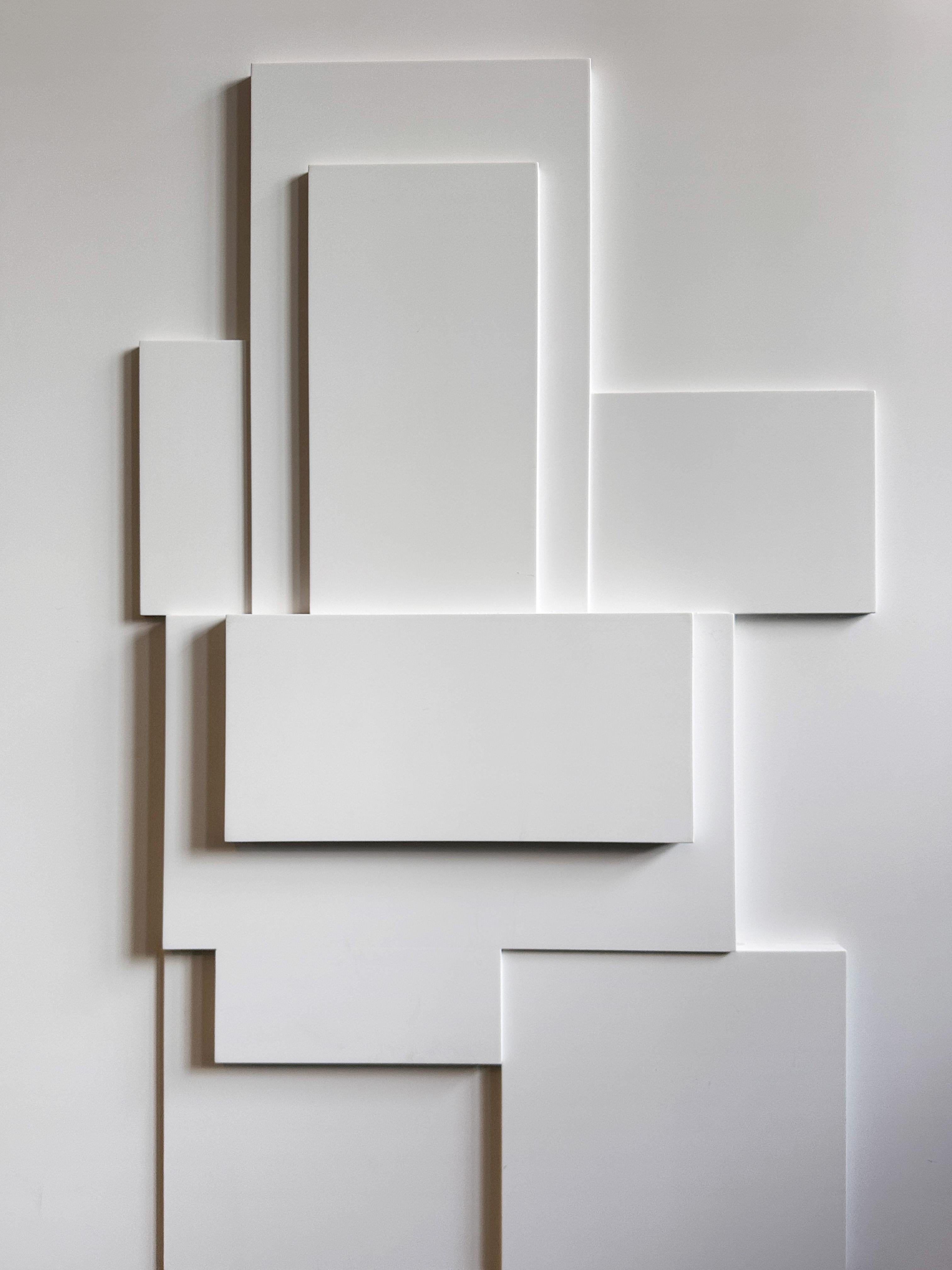 White Lacquered Wood Construction Art Piece 