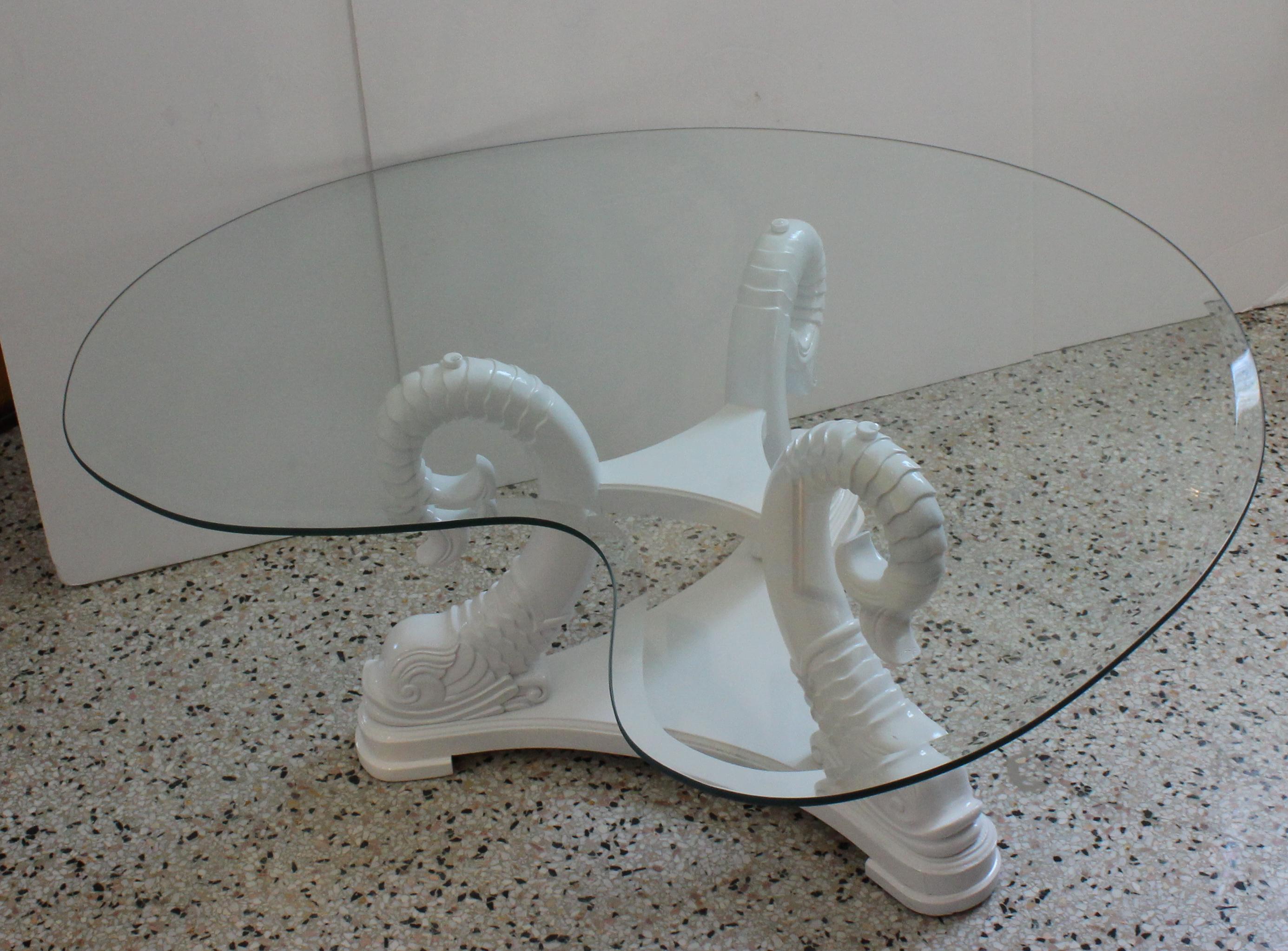 American White Lacqured Koi Fish Cocktail Table For Sale