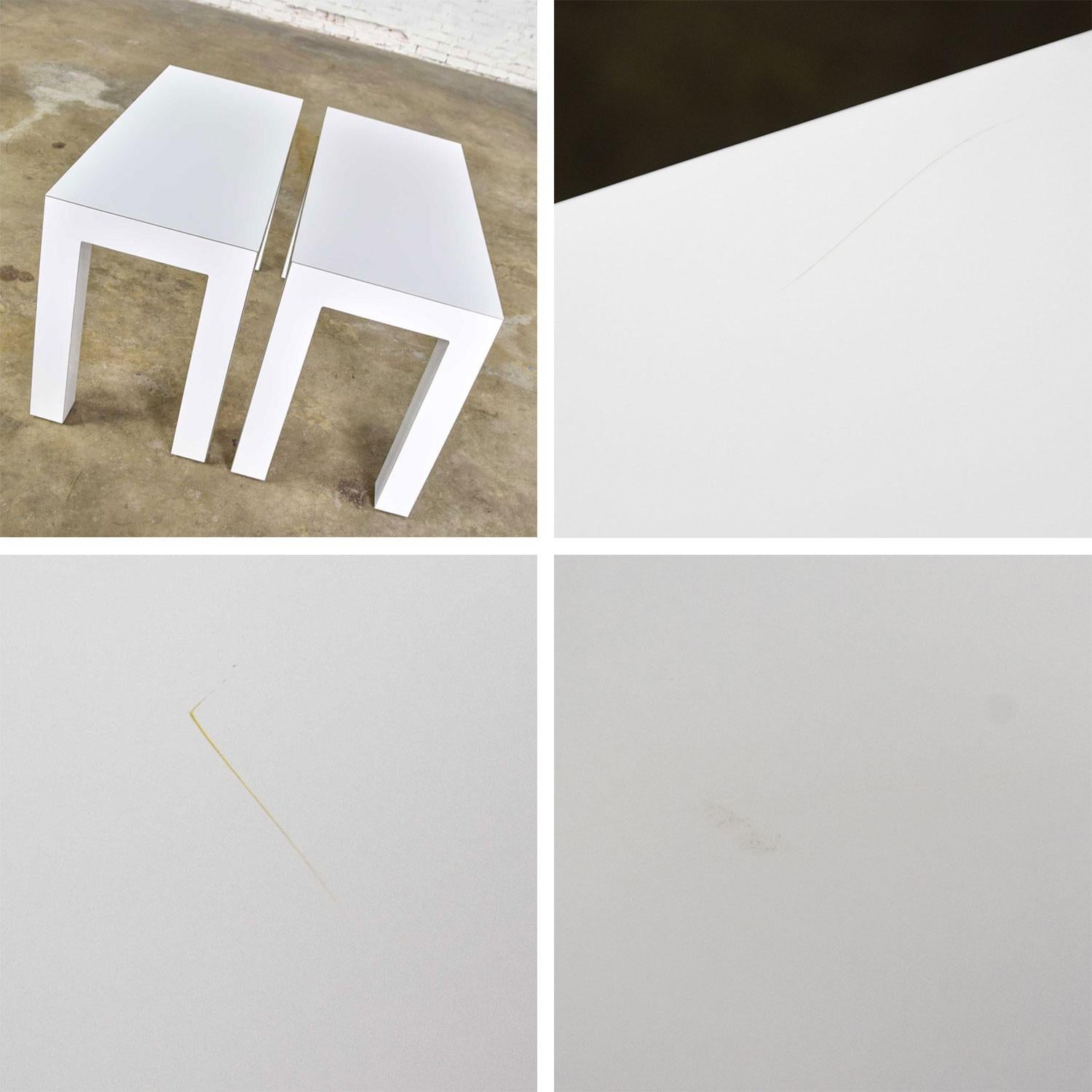 White Laminate Parsons Style Side or End Tables with Glass Tops, a Pair 9
