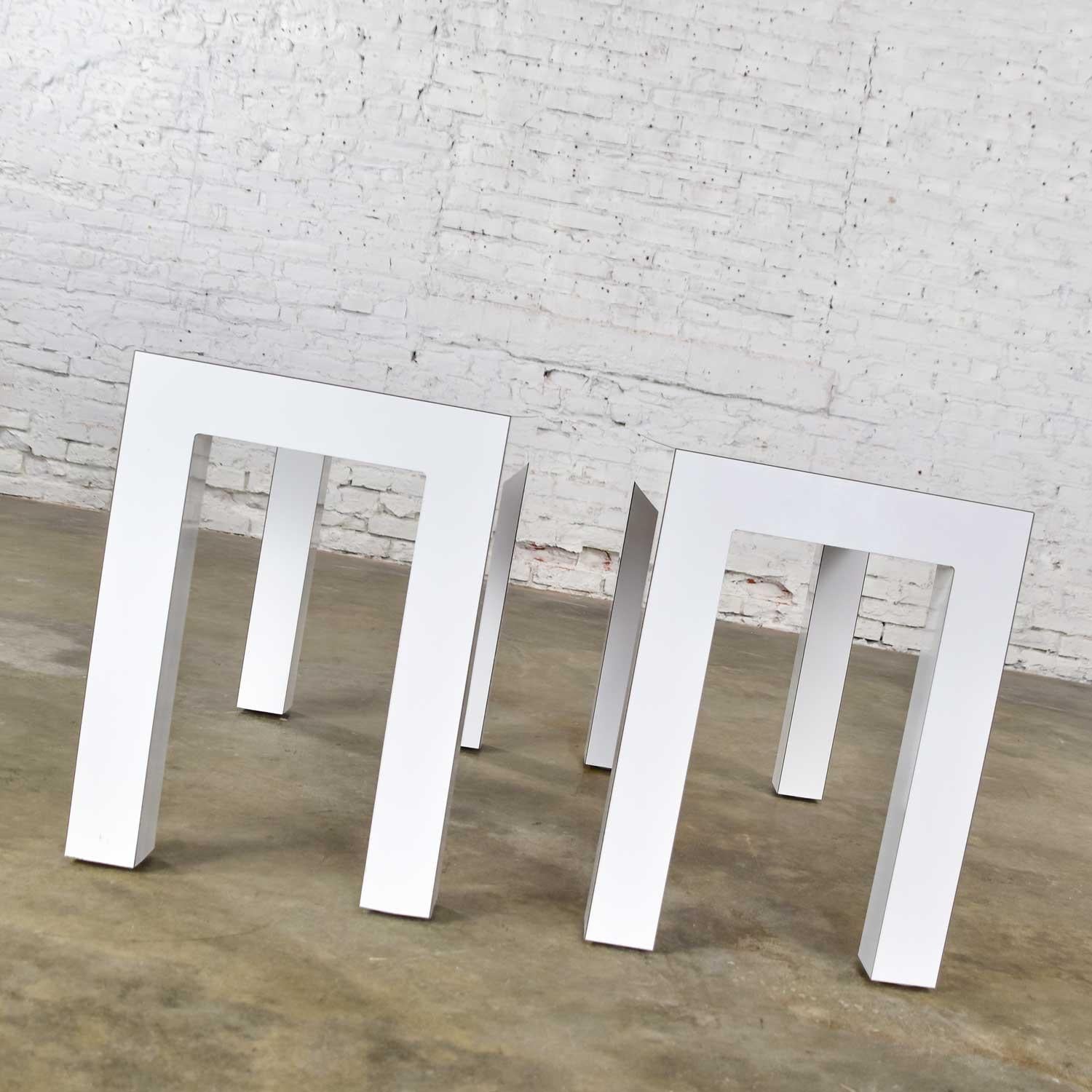 White Laminate Parsons Style Side or End Tables with Glass Tops, a Pair 1