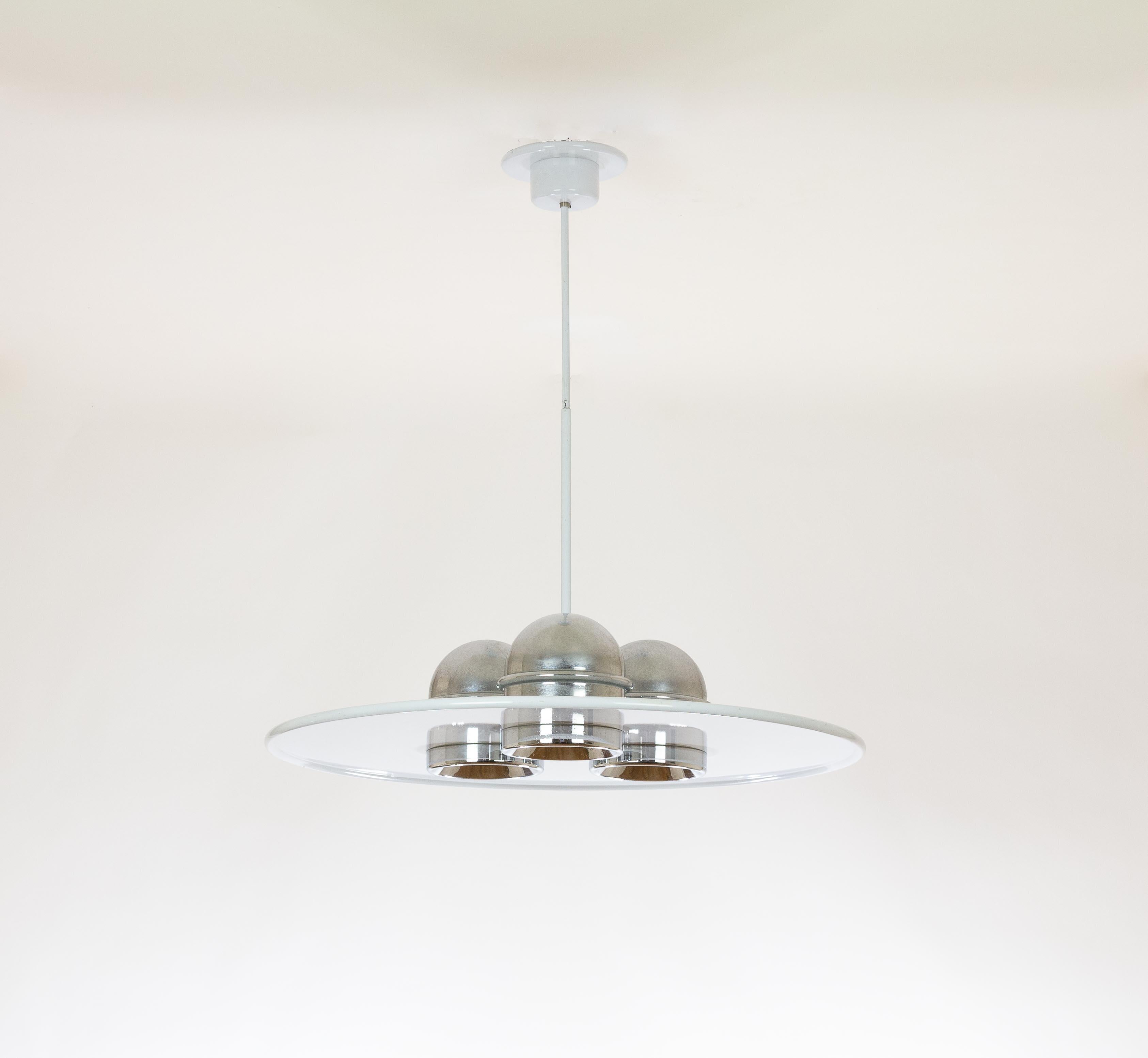 Mid-Century Modern White Lampros Pendant by Ettore Sottsass for Stilnovo, 1970 For Sale