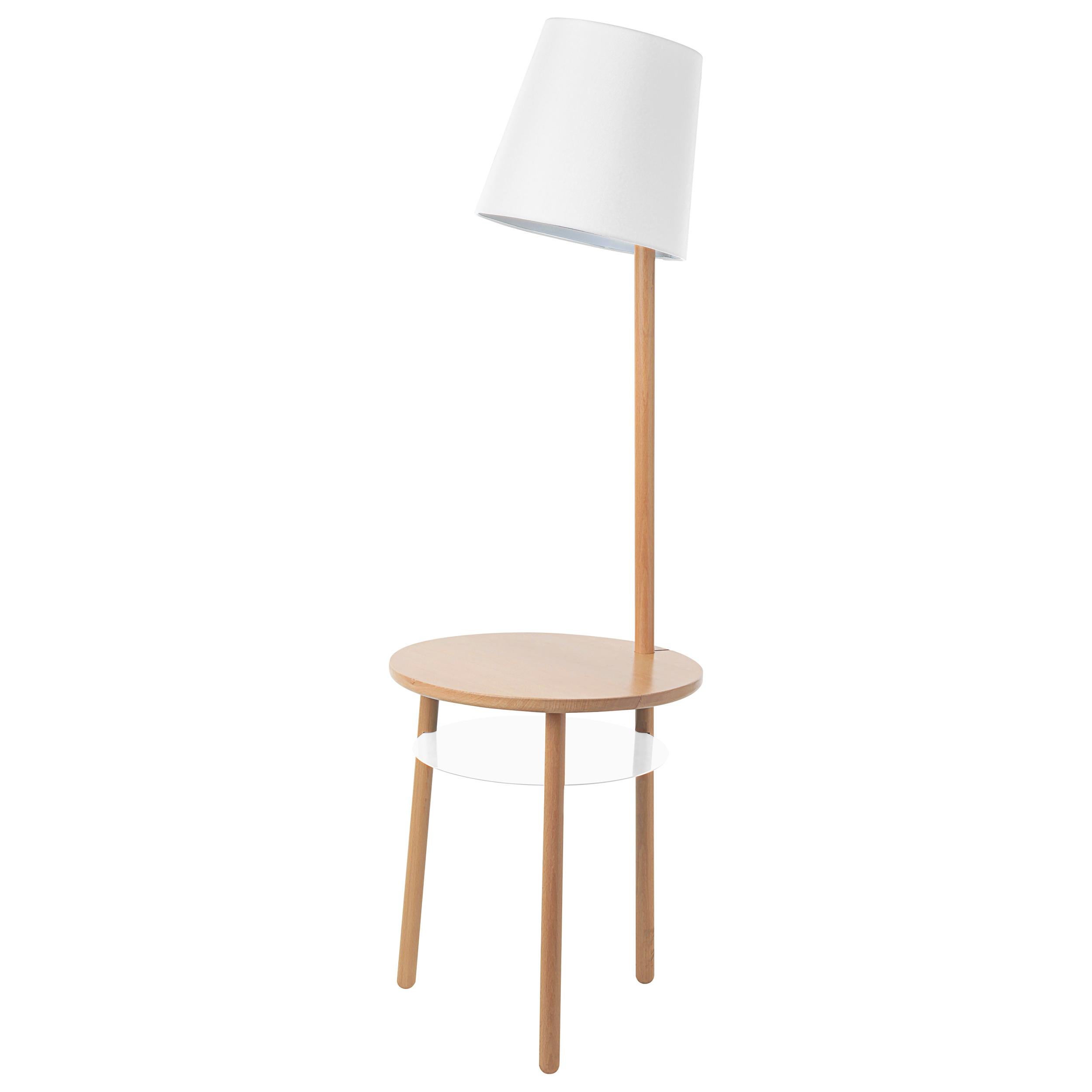 White Lampshade Josette Lamp Side Table Natural Ash by HARTO
Dimensions: W 45 x D 45 x H 150 cm. 
Materials: Textile lampshade, Solid wood, Lacquered metal. 
Weight: 10.0 kg

Josette is multifunctional! Both a floor lamp, coffee table, pedestal
