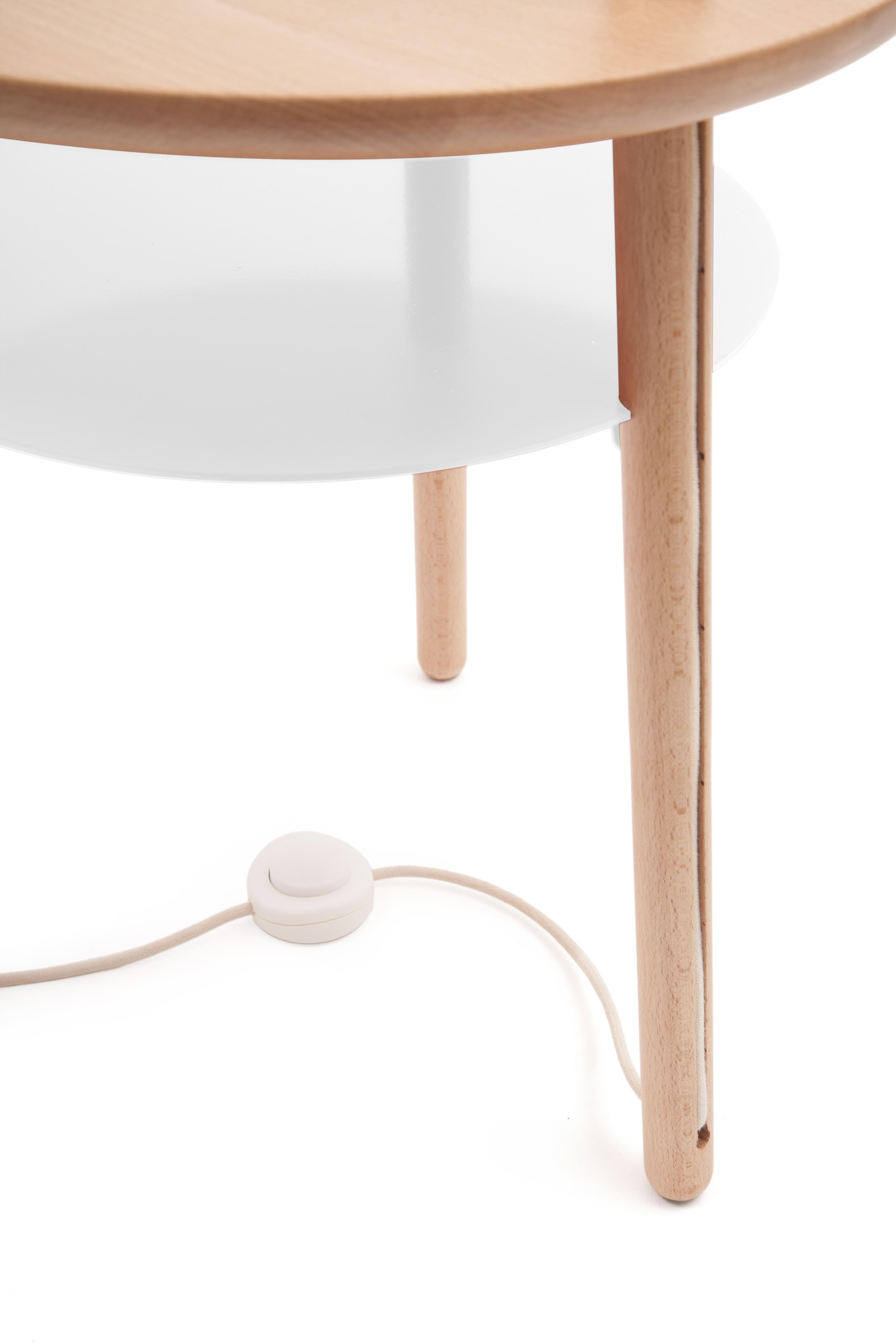 Portuguese White Lampshade Josette Lamp Side Table Natural Ash by HARTO For Sale