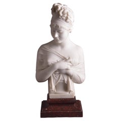 White Large 19th Century Marble Bust of Madam Recamier, After J. Chinard