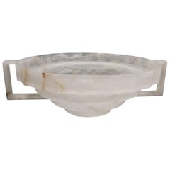 White Large Alabaster Handled Bowl, Italy, Contemporary