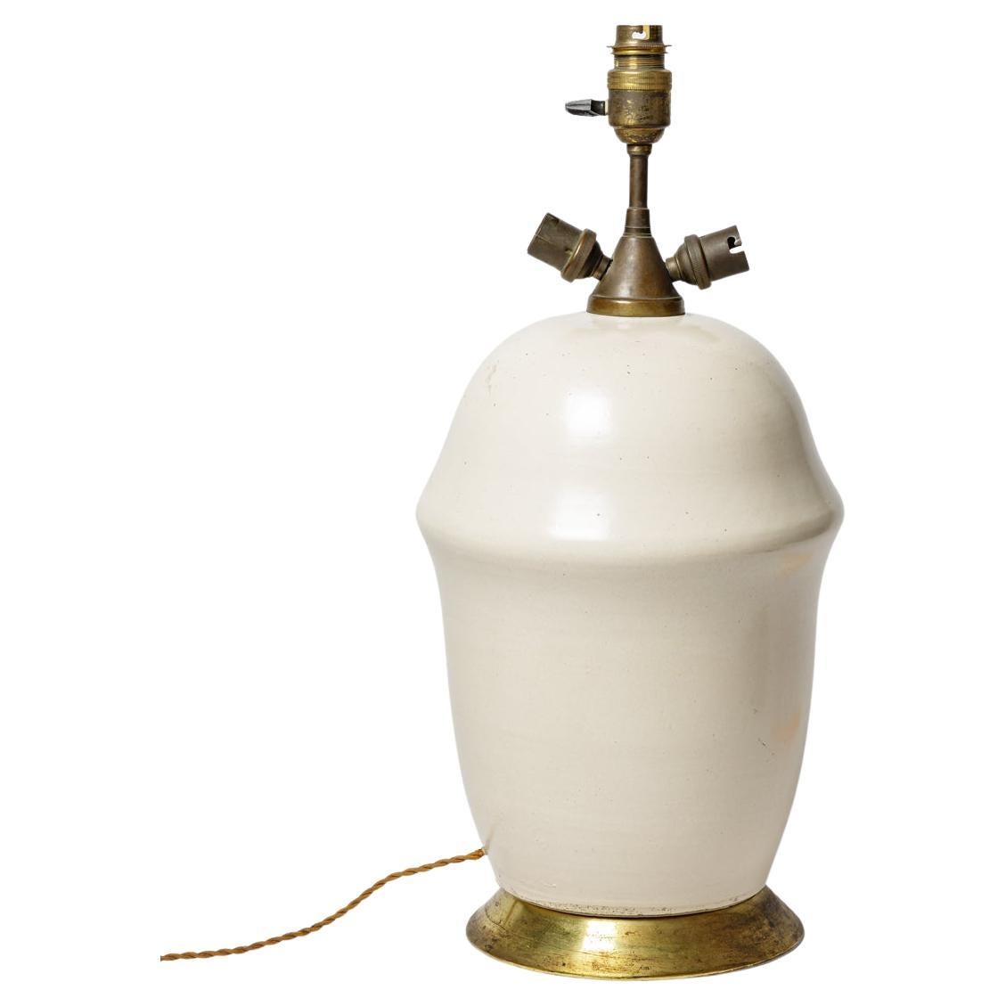 Weiße große Art-déco-Tischlampe XX. aus Keramik im Stil von Jean Besnard, um 1930
